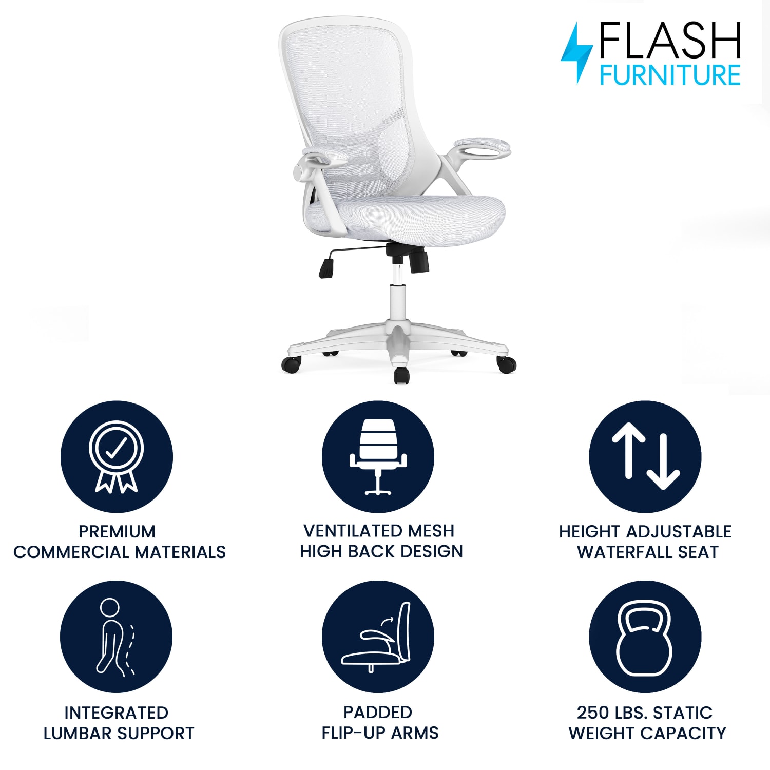 Flash Furniture Ergonomic Mesh High-Back Office Chair, White - Image 3