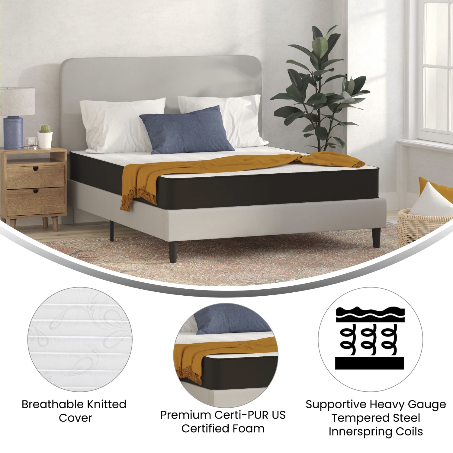 Flash Furniture Capri Comfortable Sleep CertiPUR-US Certified Foam And Innerspring Hybrid Mattress, Queen, 8inH x 60inW x 80inL, Gray - Image 5
