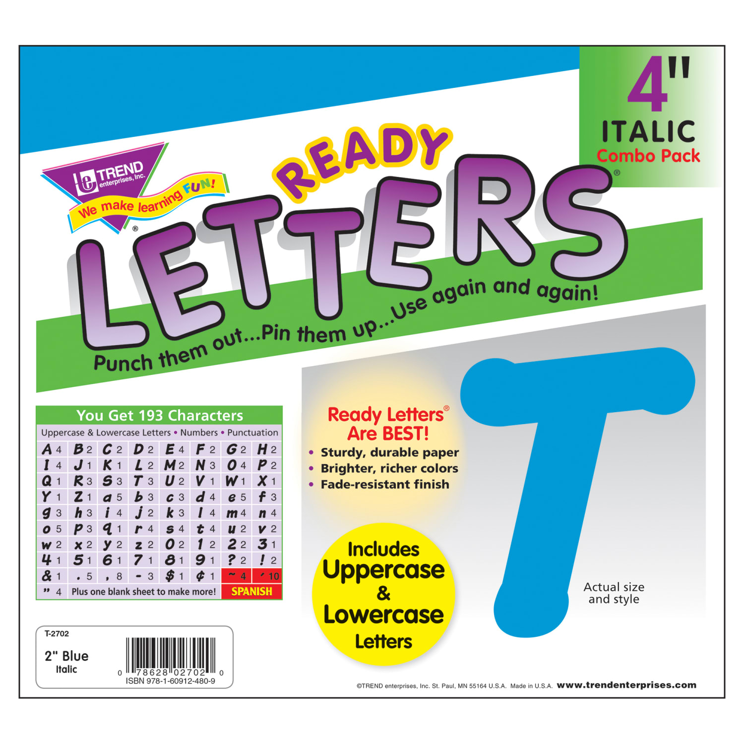 TREND Ready Letters, 4in, Italic Combo, Blue, Set Of 3 Packs - Image 4