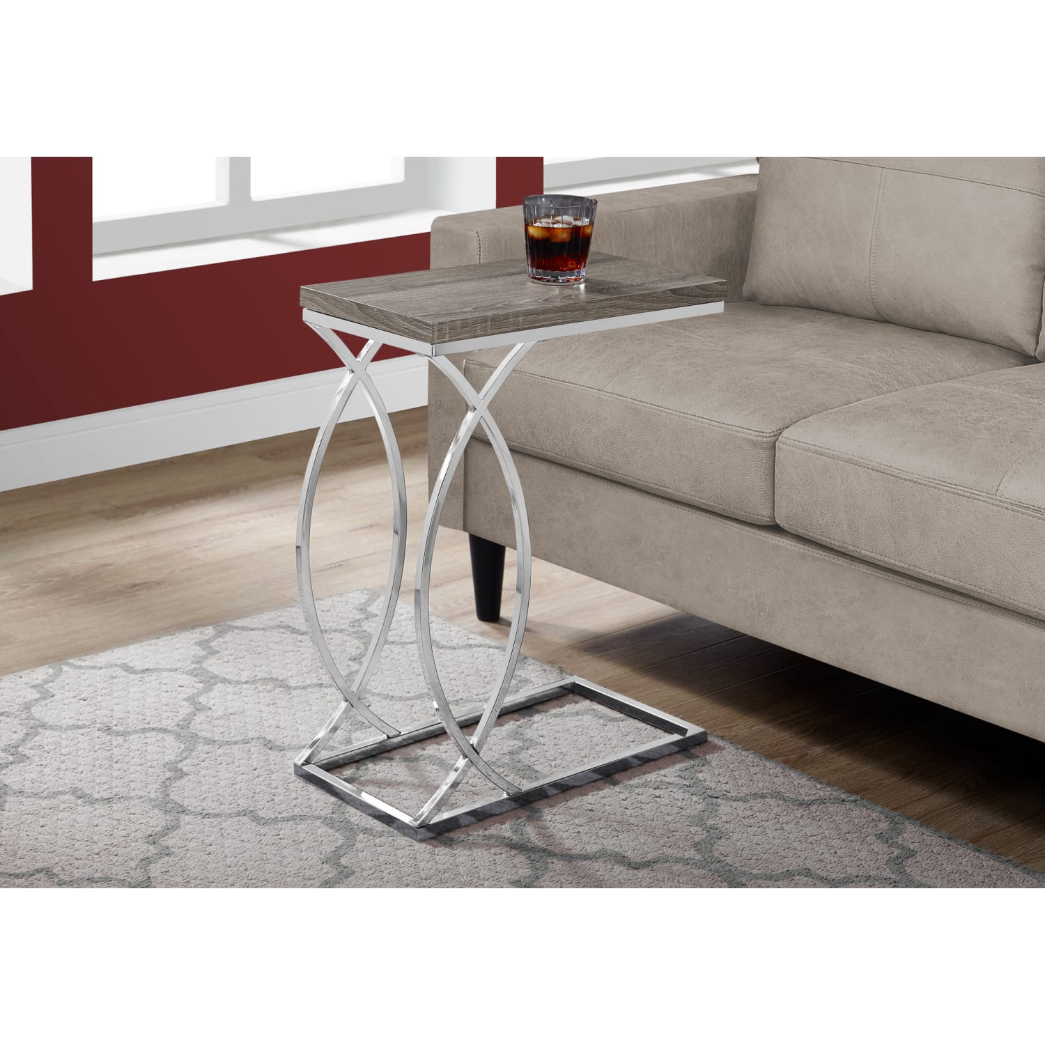 Monarch Specialties Side Accent Table, Rectangular, Dark Taupe/Chrome - Image 3
