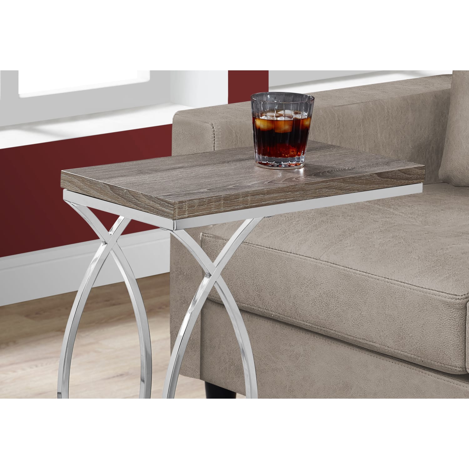 Monarch Specialties Side Accent Table, Rectangular, Dark Taupe/Chrome - Image 4