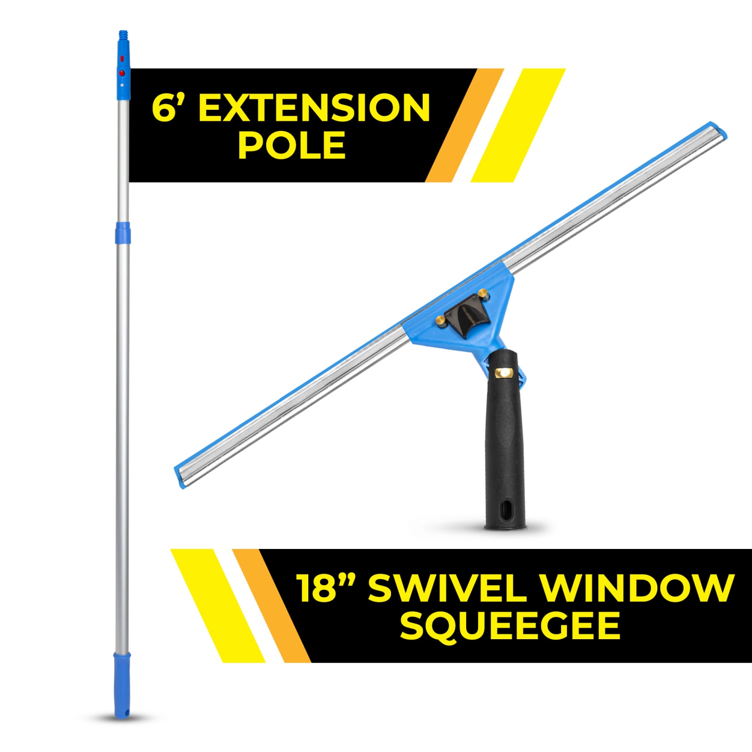 Gritt Commercial Swivel Window Squeegee And Telescopic Pole Window Washing Kit, 18in Squeegee/6ft Pole, Multicolor - Image 3