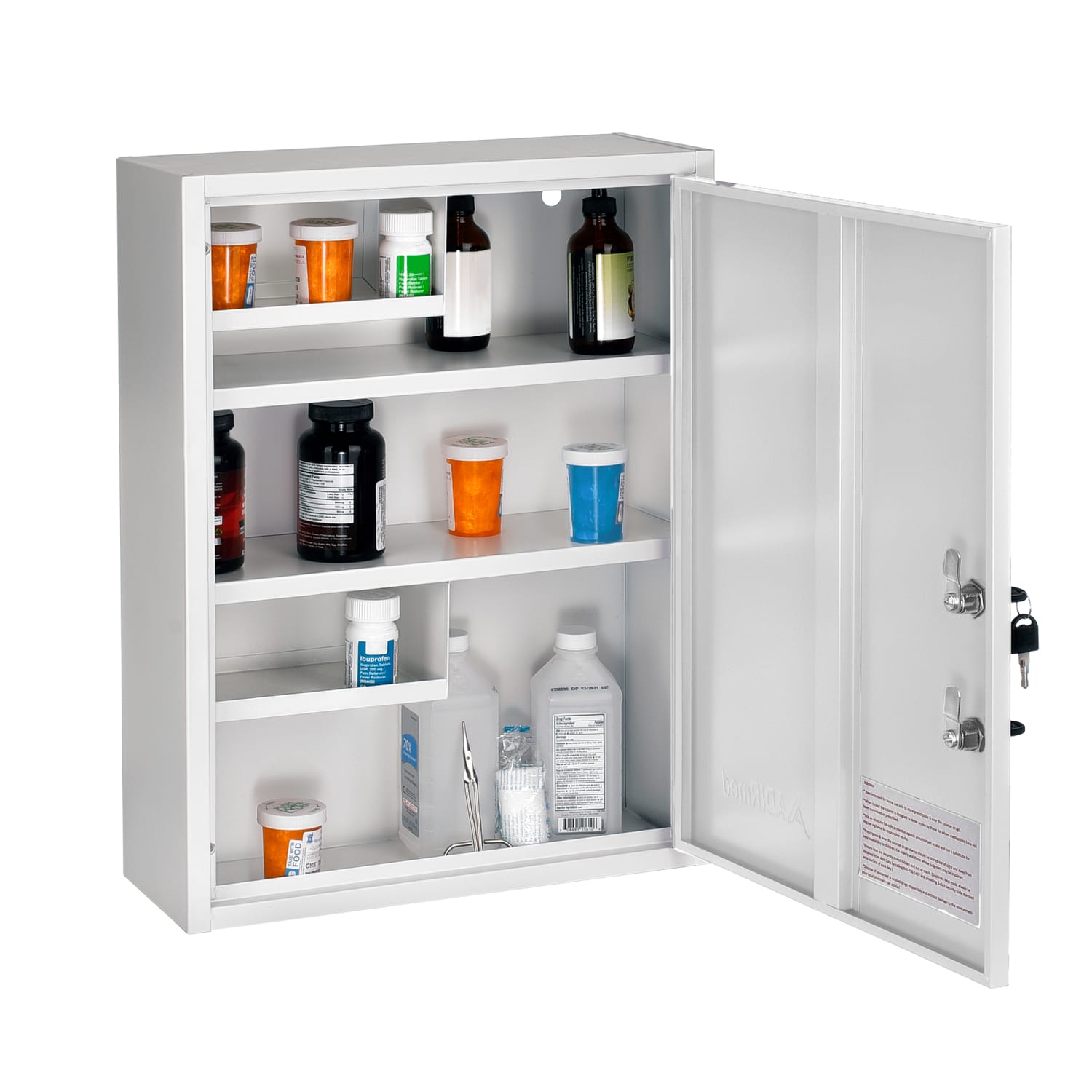 Alpine AdirMed Large Dual Lock Surface-Mount Medical Security Cabinets, 21inH x 16inW x 6inD, White, Pack Of 2 Cabinets - Image 4