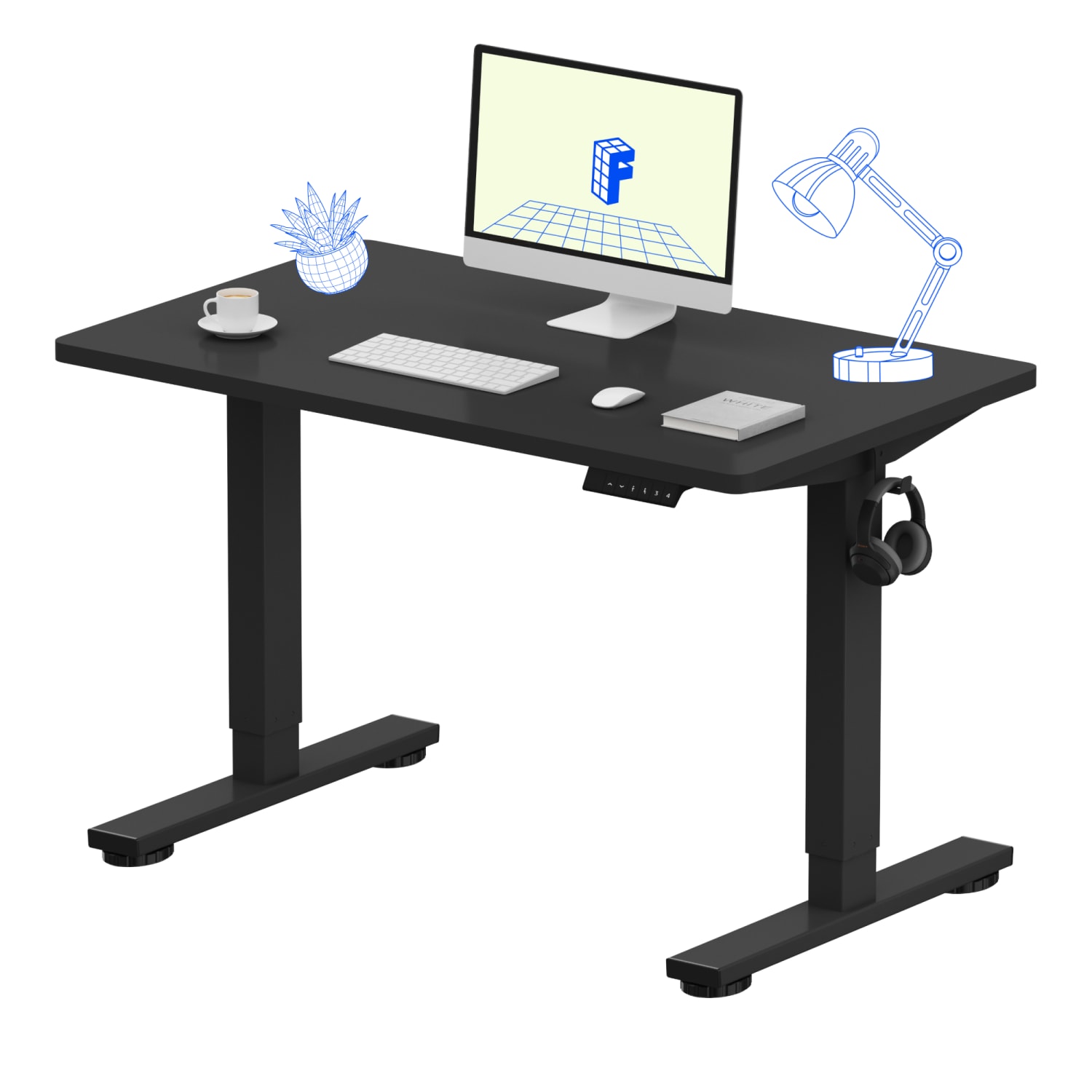 FlexiSpot E2 Electric 42inW Adjustable Height Standing Desk, Black