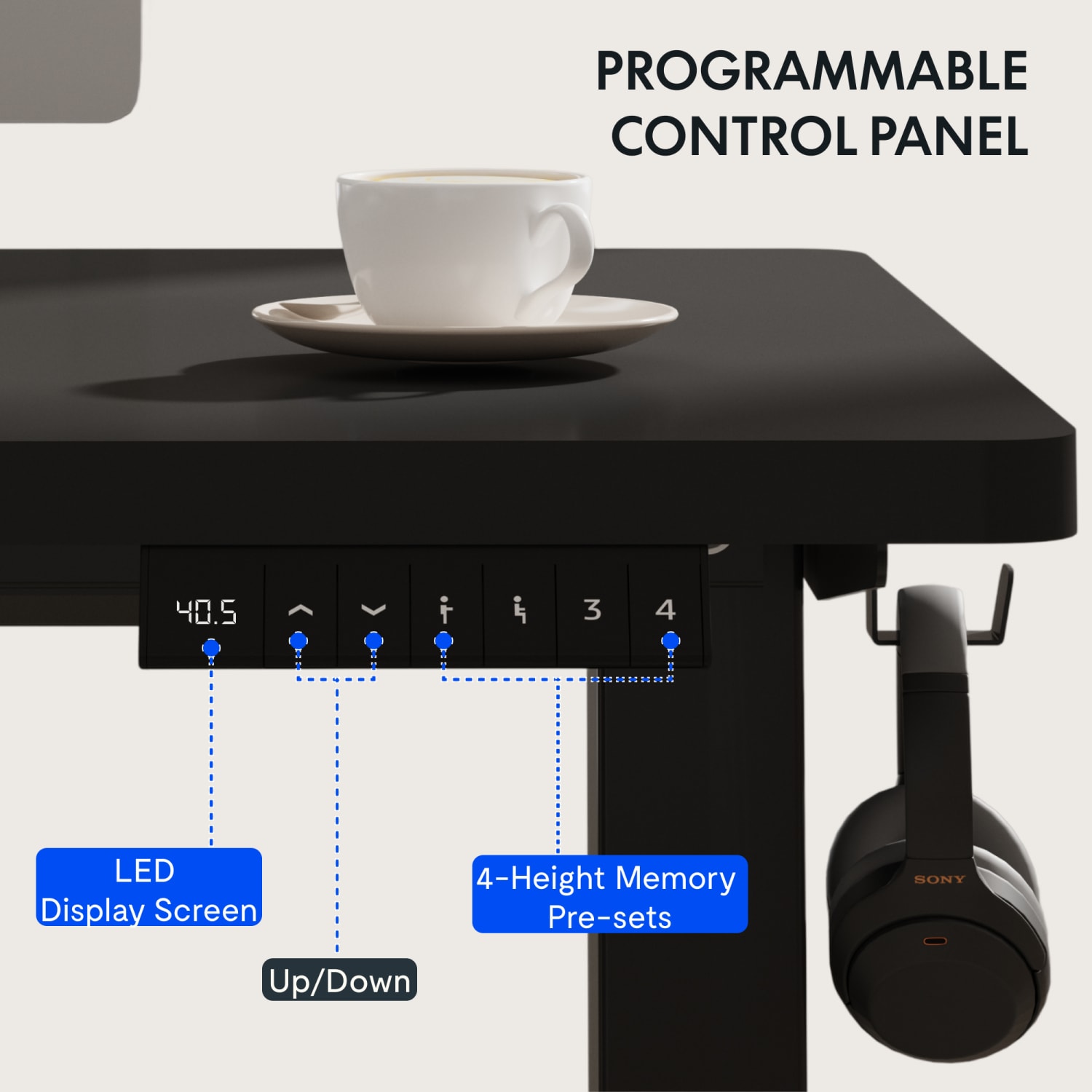 FlexiSpot E2 Electric 42inW Adjustable Height Standing Desk, Black - Image 4