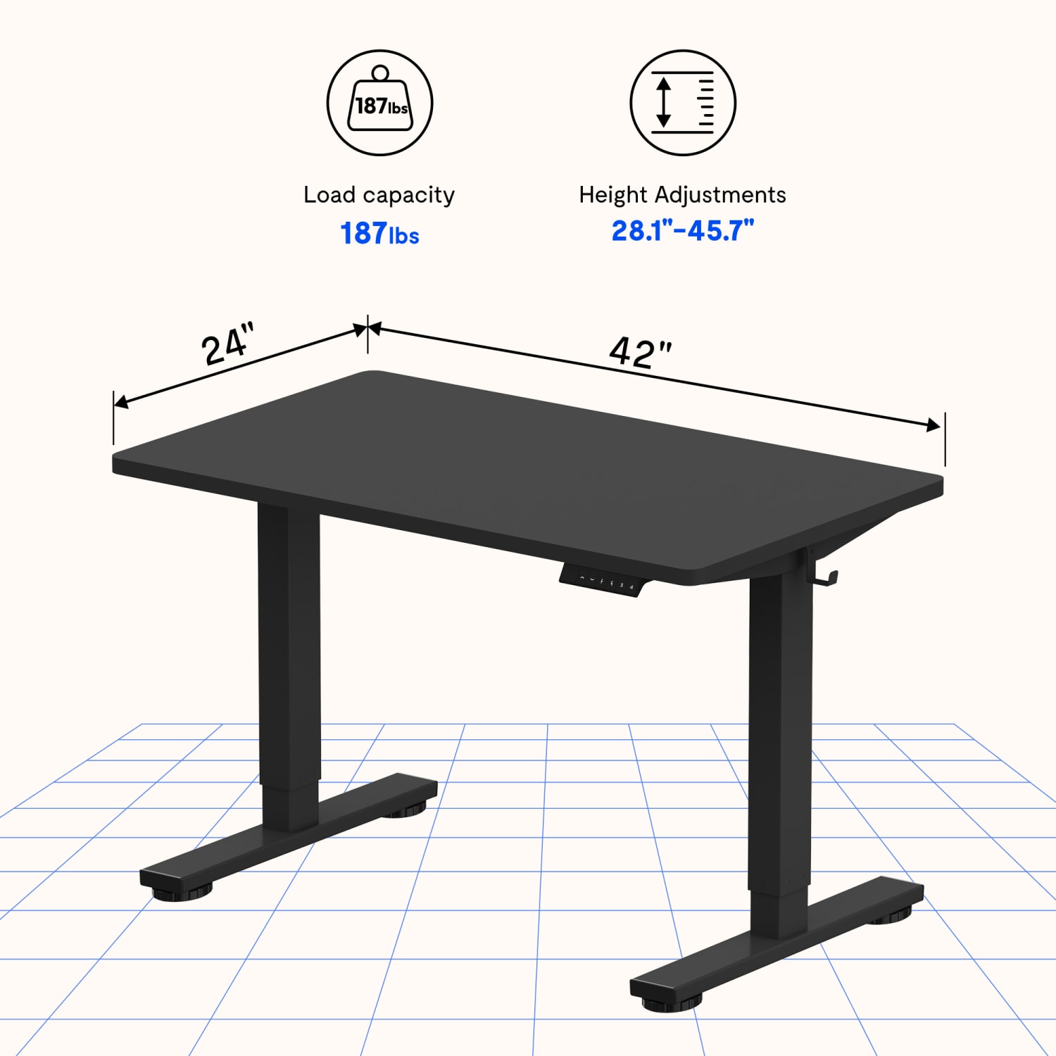FlexiSpot E2 Electric 42inW Adjustable Height Standing Desk, Black - Image 6