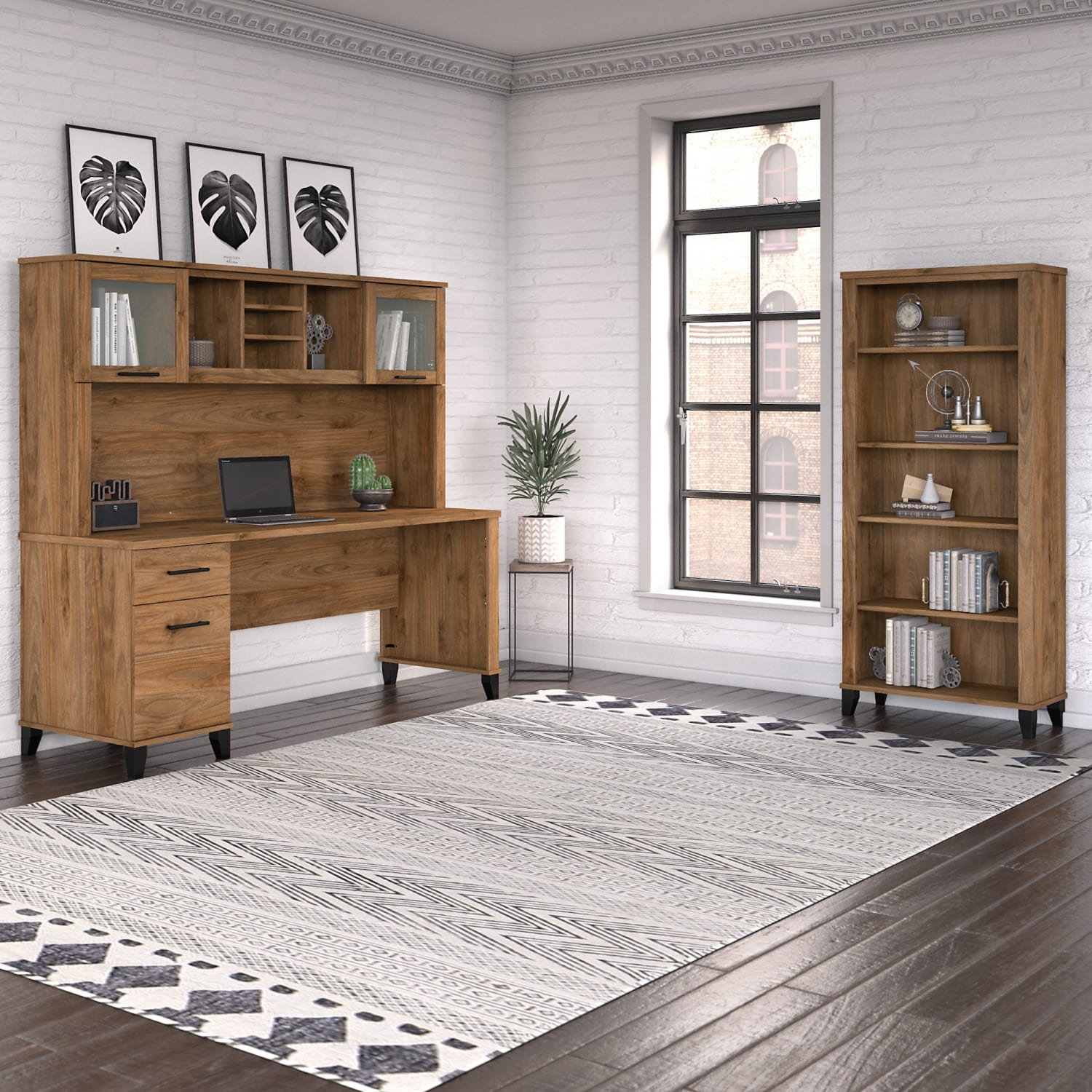 Bush Business Furniture Somerset 72inW Office Computer Desk With Hutch And 5-Shelf Bookcase, Fresh Walnut, Standard Delivery - Image 3
