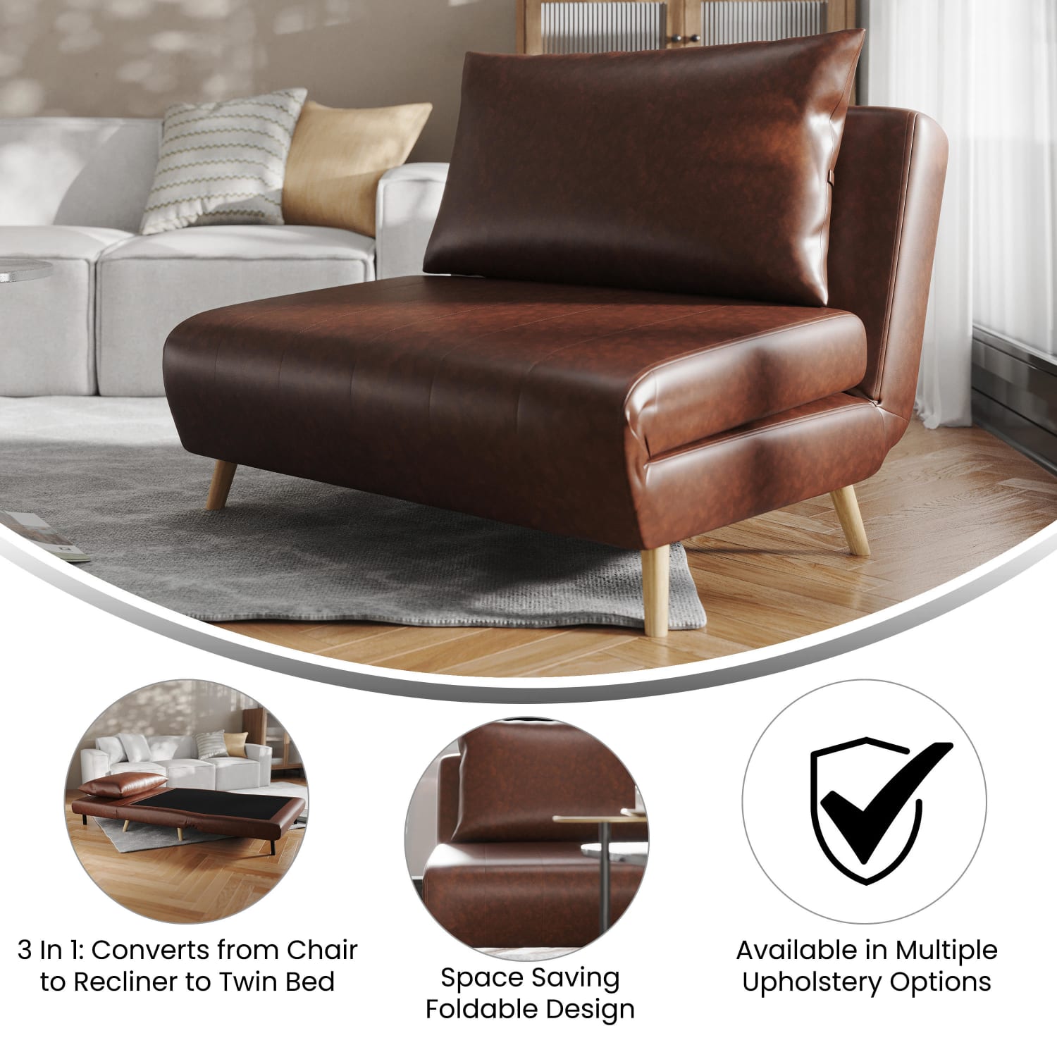 Flash Furniture Shaw Convertible Tri-Fold Leathersoft Sleeper Guest Chair, Brown - Image 5