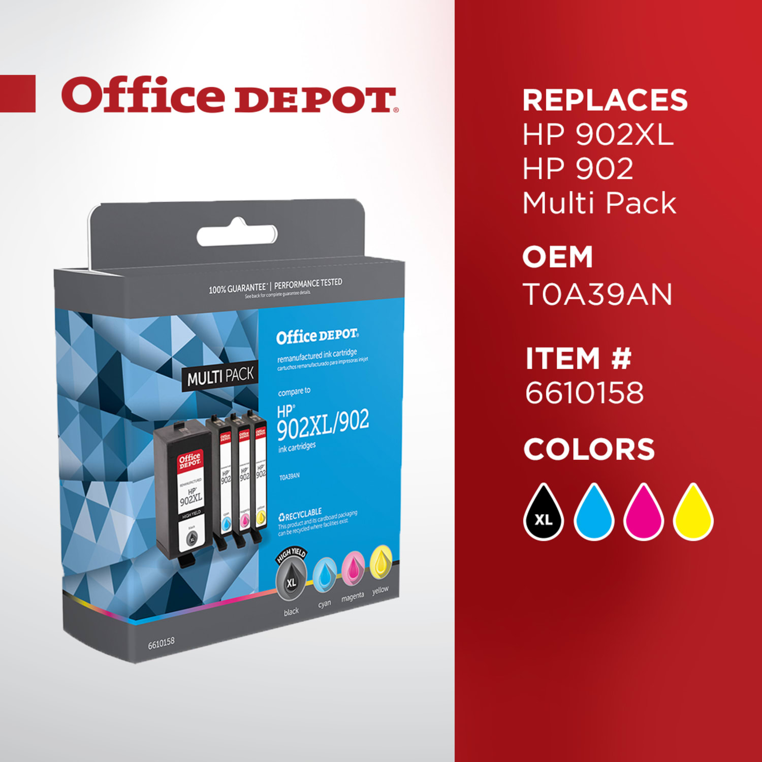 Office Depot Remanufactured Black; Cyan; Magenta; Yellow High-Yield/Standard Yield Cartridge Replacement For HP 902XL, 902, Pack Of 4 - Image 6