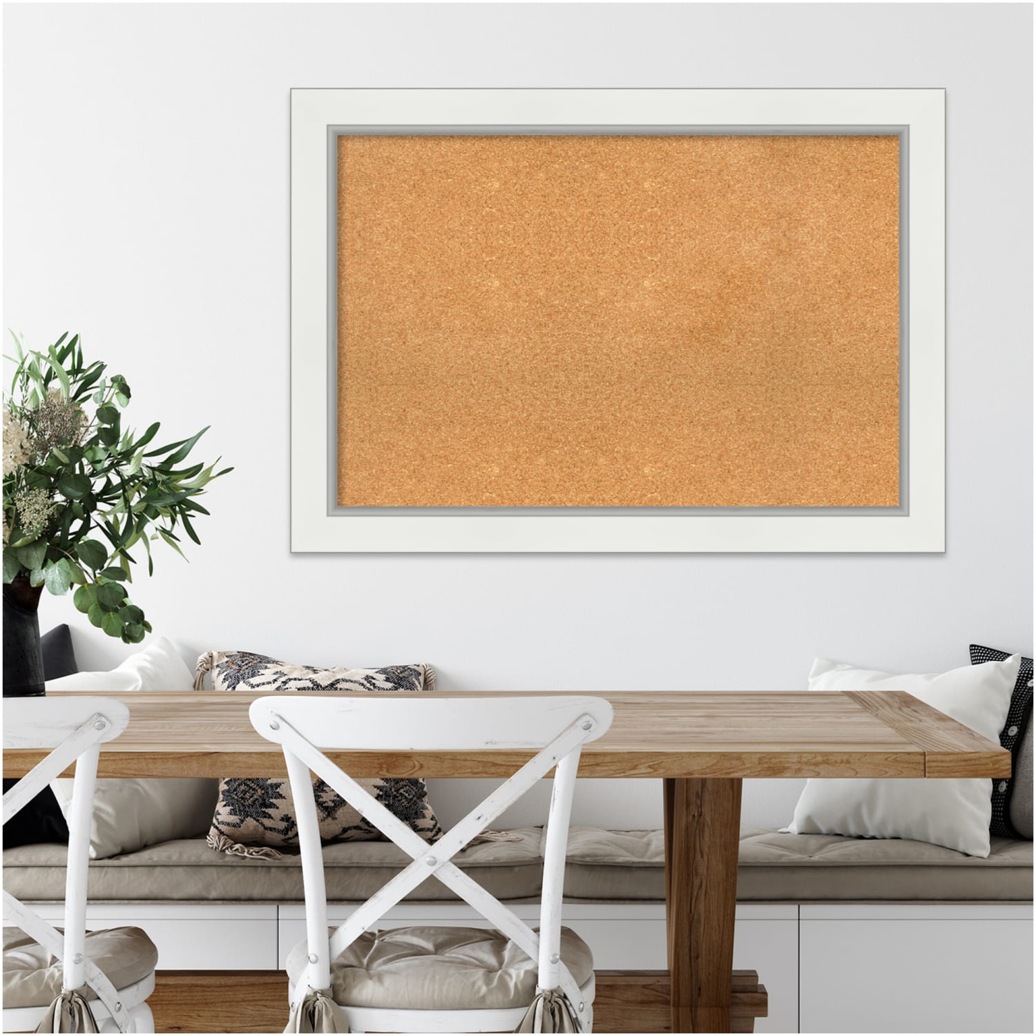 Amanti Art Rectangular Non-Magnetic Cork Bulletin Board, Natural, 41in x 29in, Eva White Silver Plastic Frame - Image 6