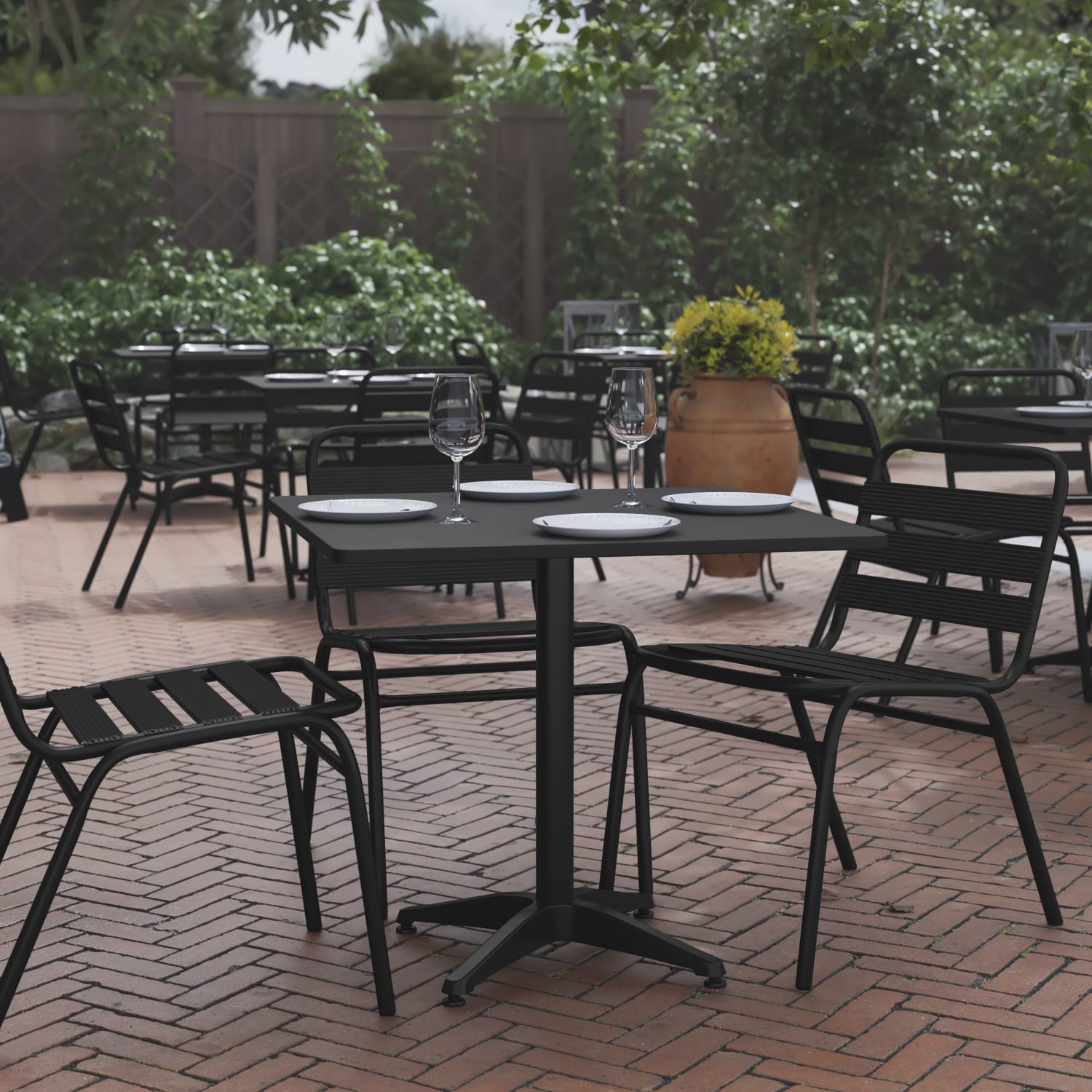 Flash Furniture Square Metal Indoor/Outdoor Furniture Table With Base, 27-1/2inH x 31-1/2inW x 31-1/2inD, Gray/Black