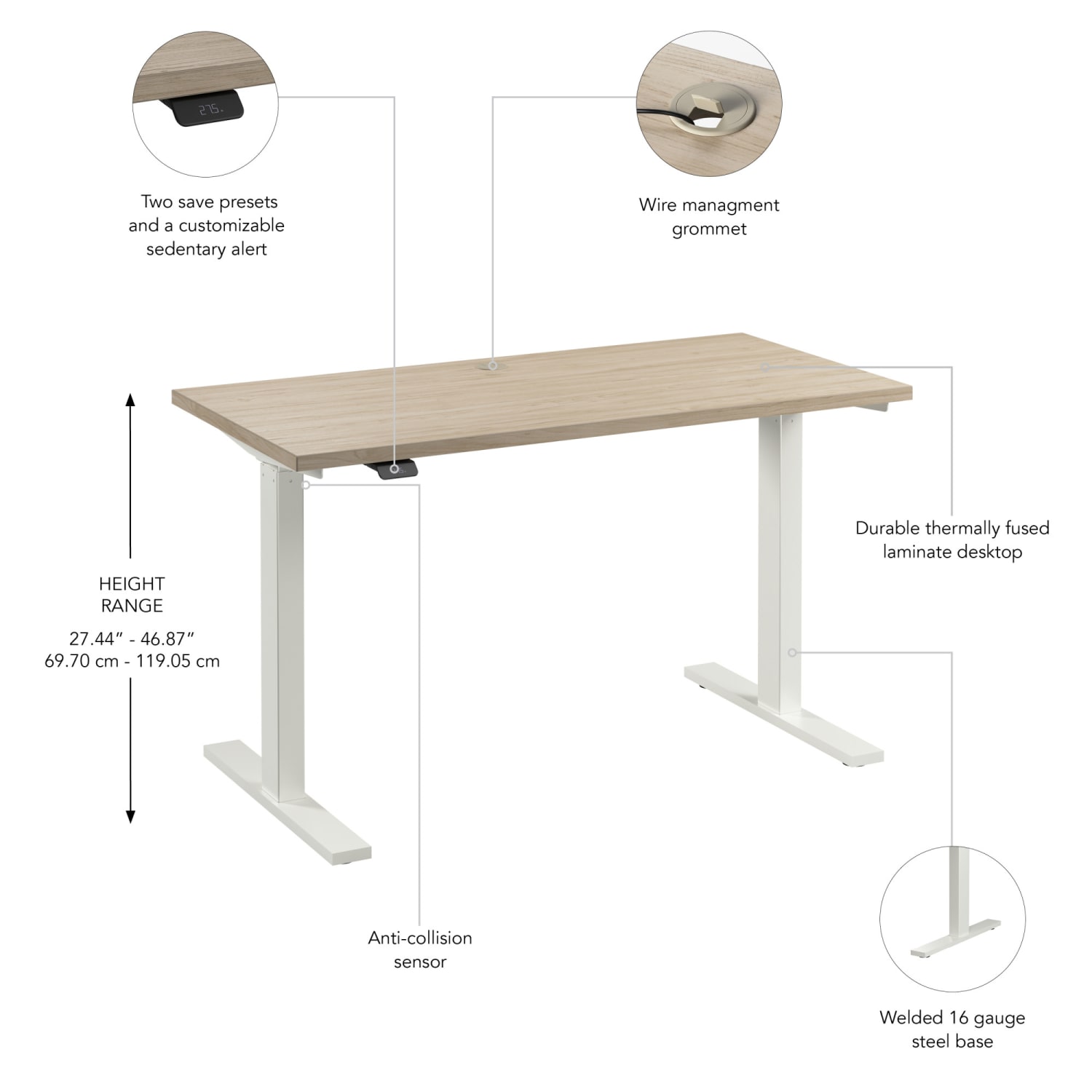 Bush Business Furniture Move 60 Series 48inW x 24inD Electric Height Adjustable Standing Desk, Natural Elm/White Powder Coat, Standard Delivery - Image 4