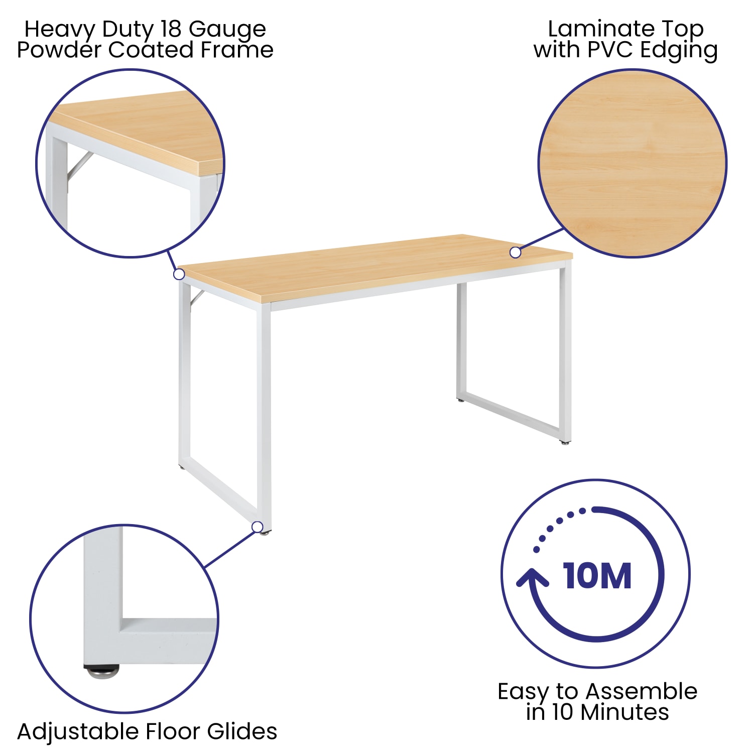 Flash Furniture 48inW Commercial-Grade Industrial Office Computer Desk, Maple/White - Image 5