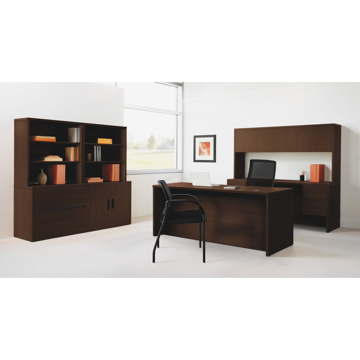 HON 10500 Series Laminate Desk Ensemble Stack-On 78inW Desk Hutch, Mahogany - Image 3