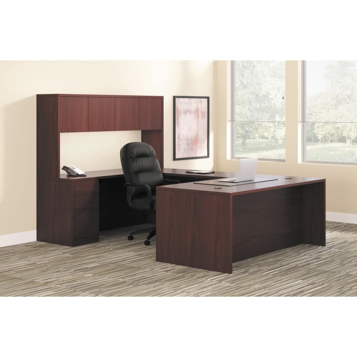 HON 10500 Series Laminate Desk Ensemble Stack-On 78inW Desk Hutch, Mahogany - Image 6