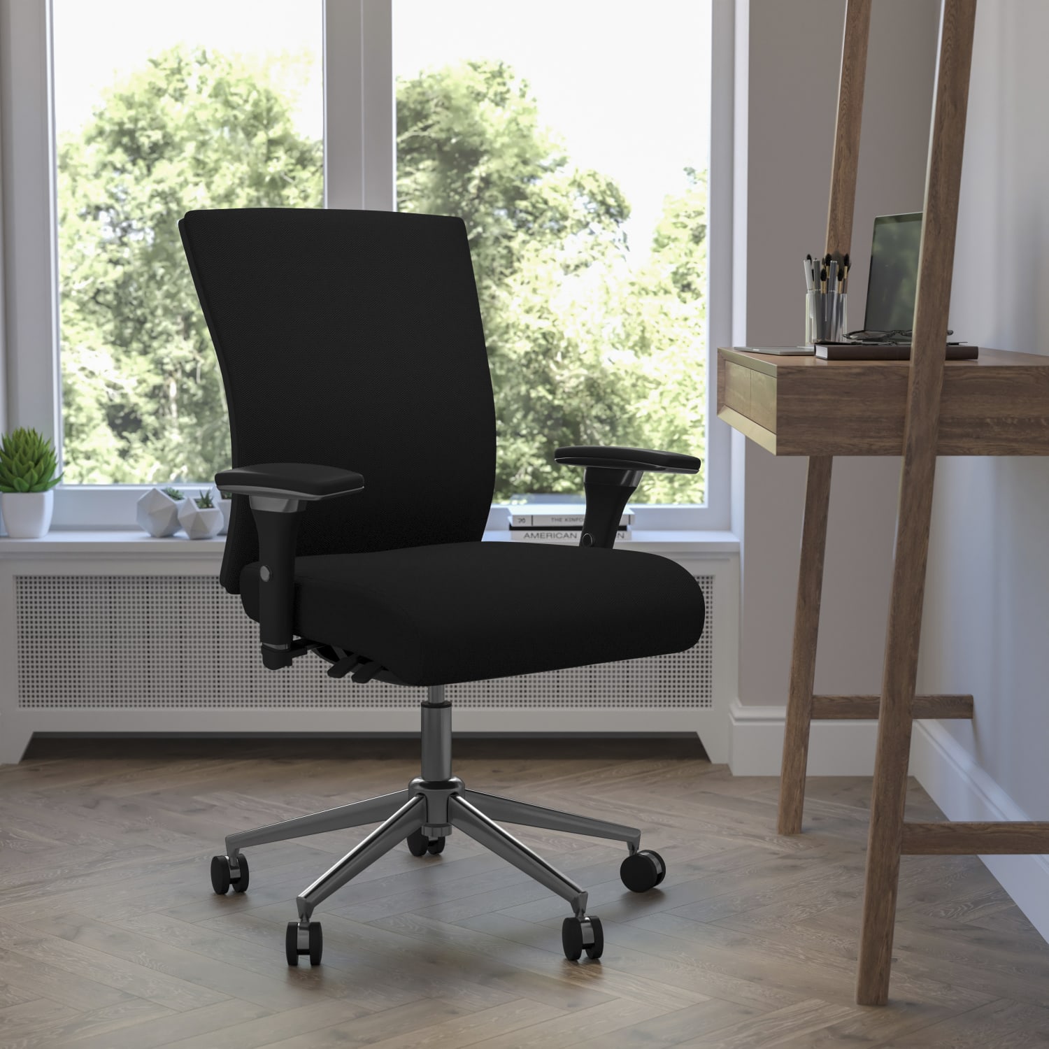 Flash Furniture HERCULES Series 24/7 Intensive-Use Ergonomic Mid-Back Executive Multifunction Office Chair, Black Fabric/Gray -GOWY856 - Image 3