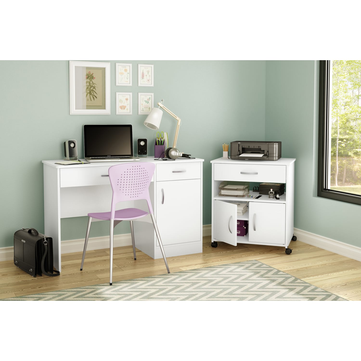South Shore Axess Printer Cart On Wheels, Pure White - Image 3
