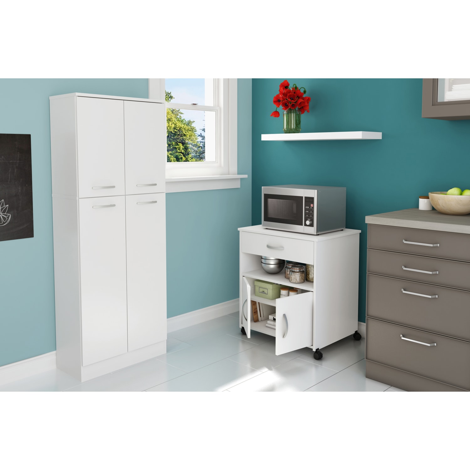 South Shore Axess Printer Cart On Wheels, Pure White - Image 4