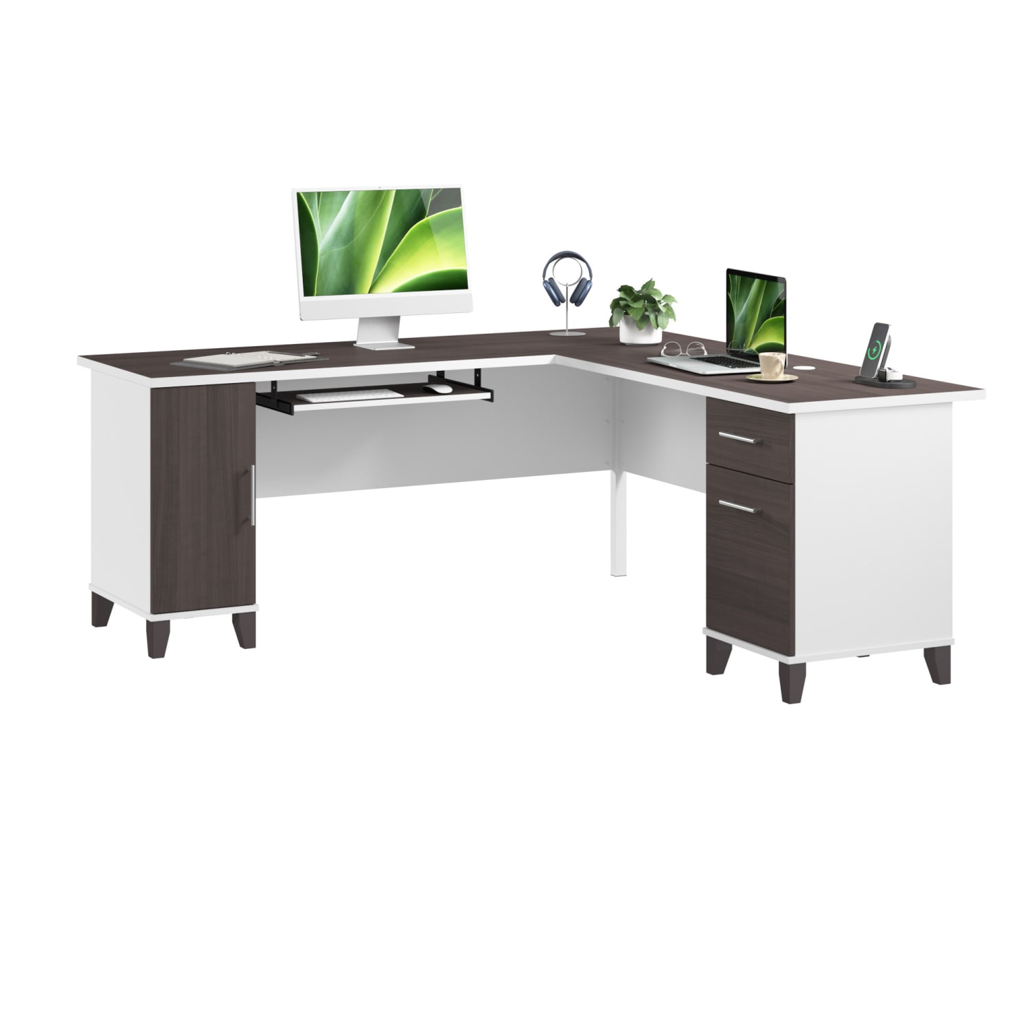 Bush Business Furniture Somerset 72inW L-Shaped Corner Desk With Storage, Storm Gray/White, Standard Delivery - Image 3