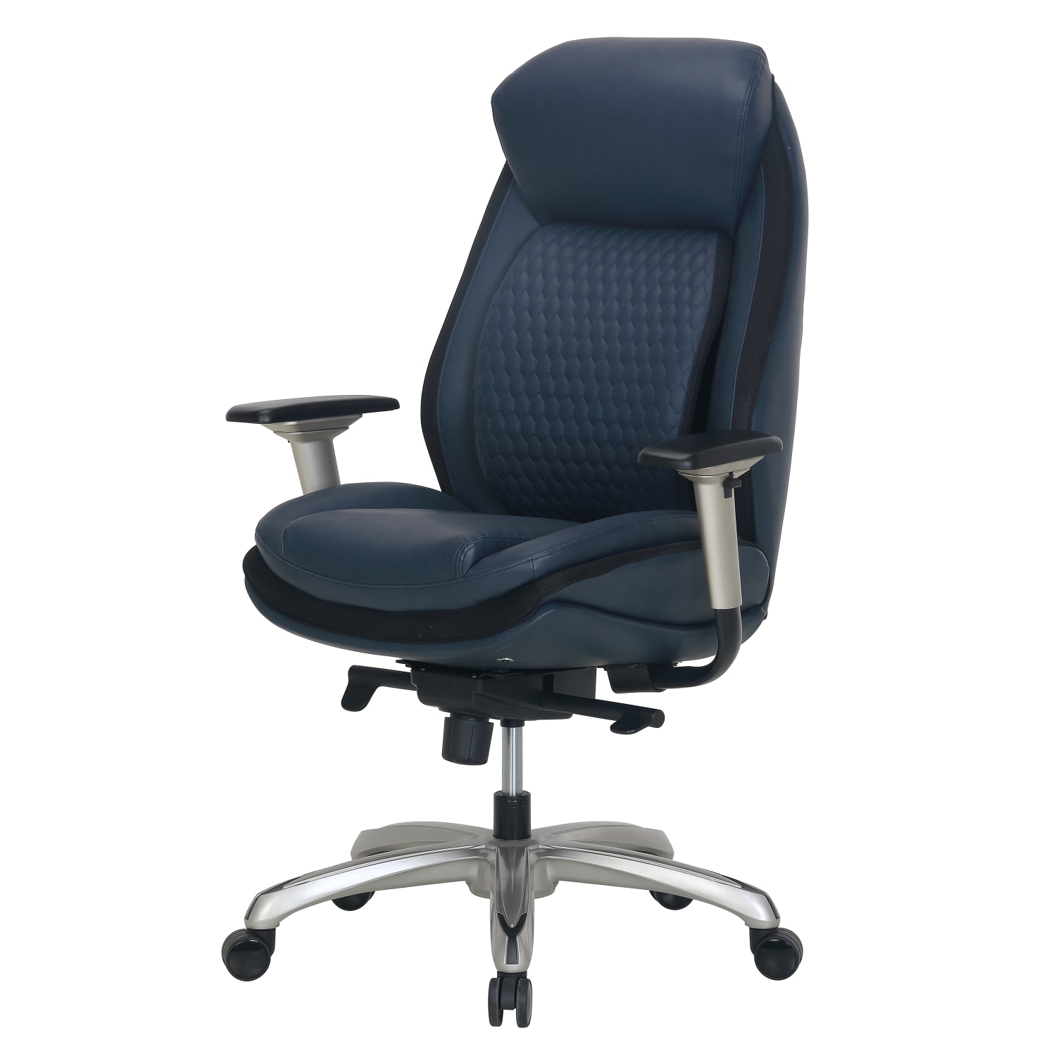 Shaquille O-Neal Zethus Ergonomic Bonded Leather High-Back Executive Office Chair, Navy/Silver - Image 4