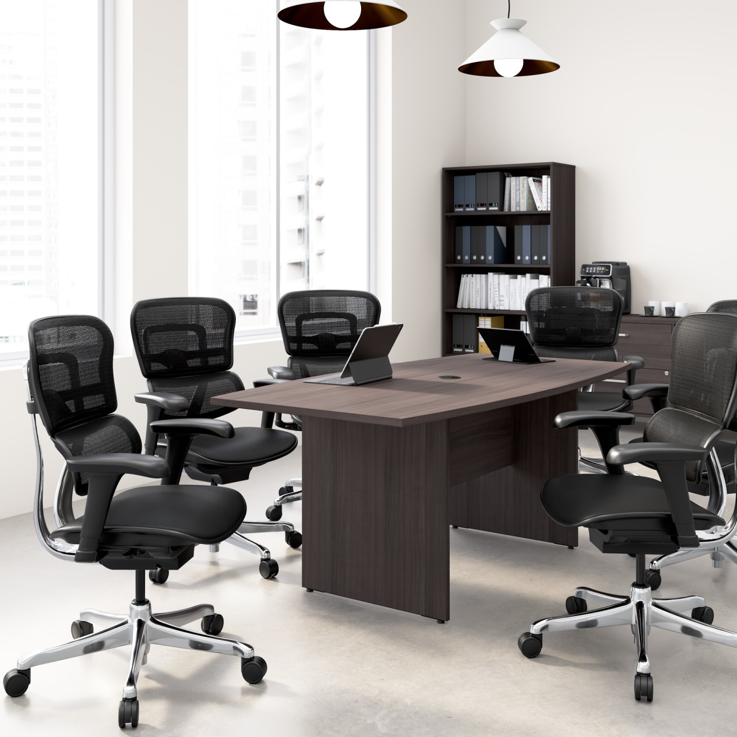 WorkPro Motiva Office Conference Table With Wood Base, 29inH x 72inW x 36inD, Storm Gray, Standard Delivery