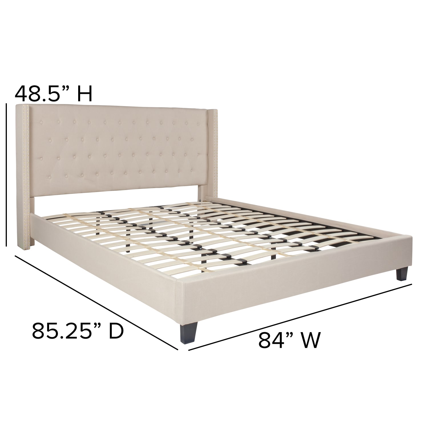 Flash Furniture Riverdale Tufted Upholstered Platform Bed With 10in CertiPUR-US Certified Foam And Pocket Spring Mattress, King, Beige - Image 6