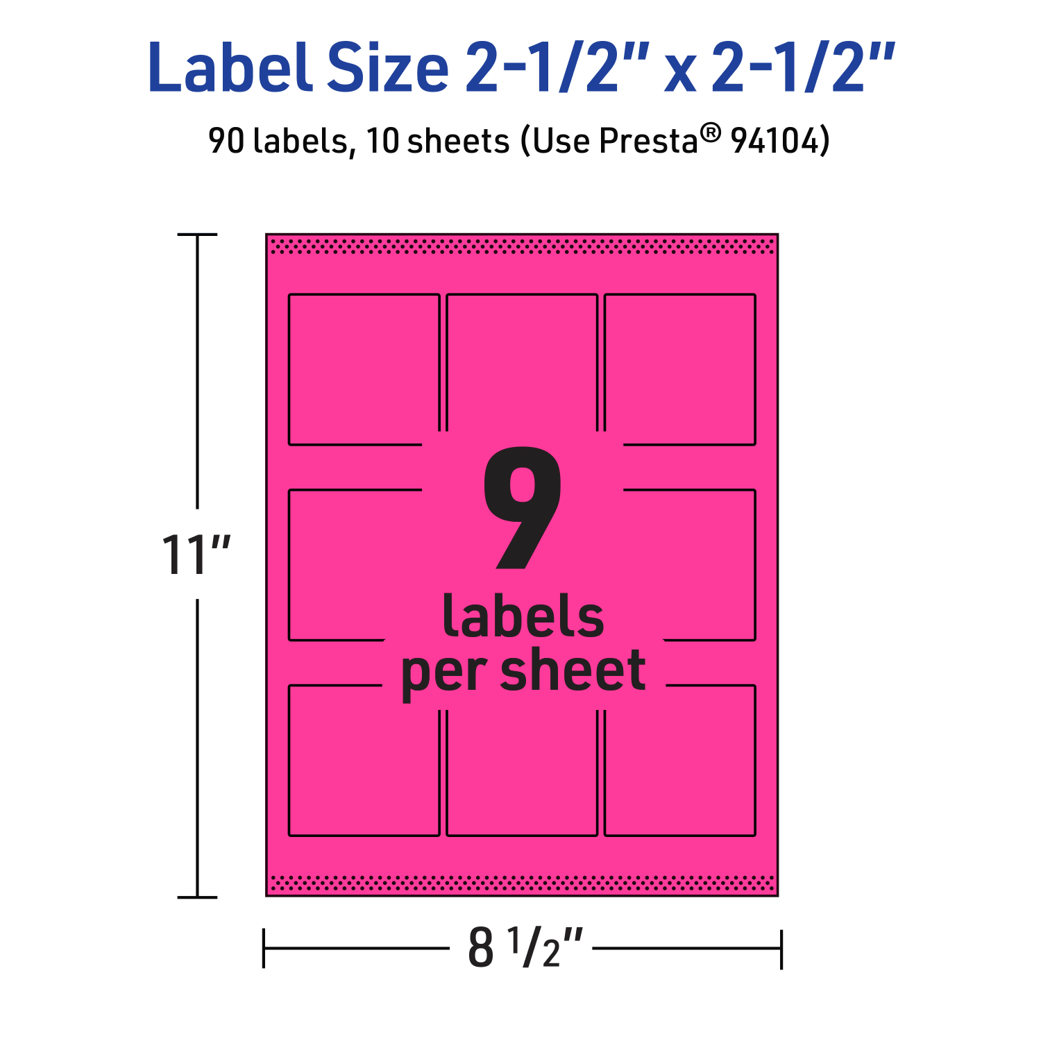 Avery Printable Labels With Sure Feed Technology, 94104-NMP10, Square, 2-1/2in x 2-1/2in, Matte Neon Magenta, Pack of 90 - Image 6