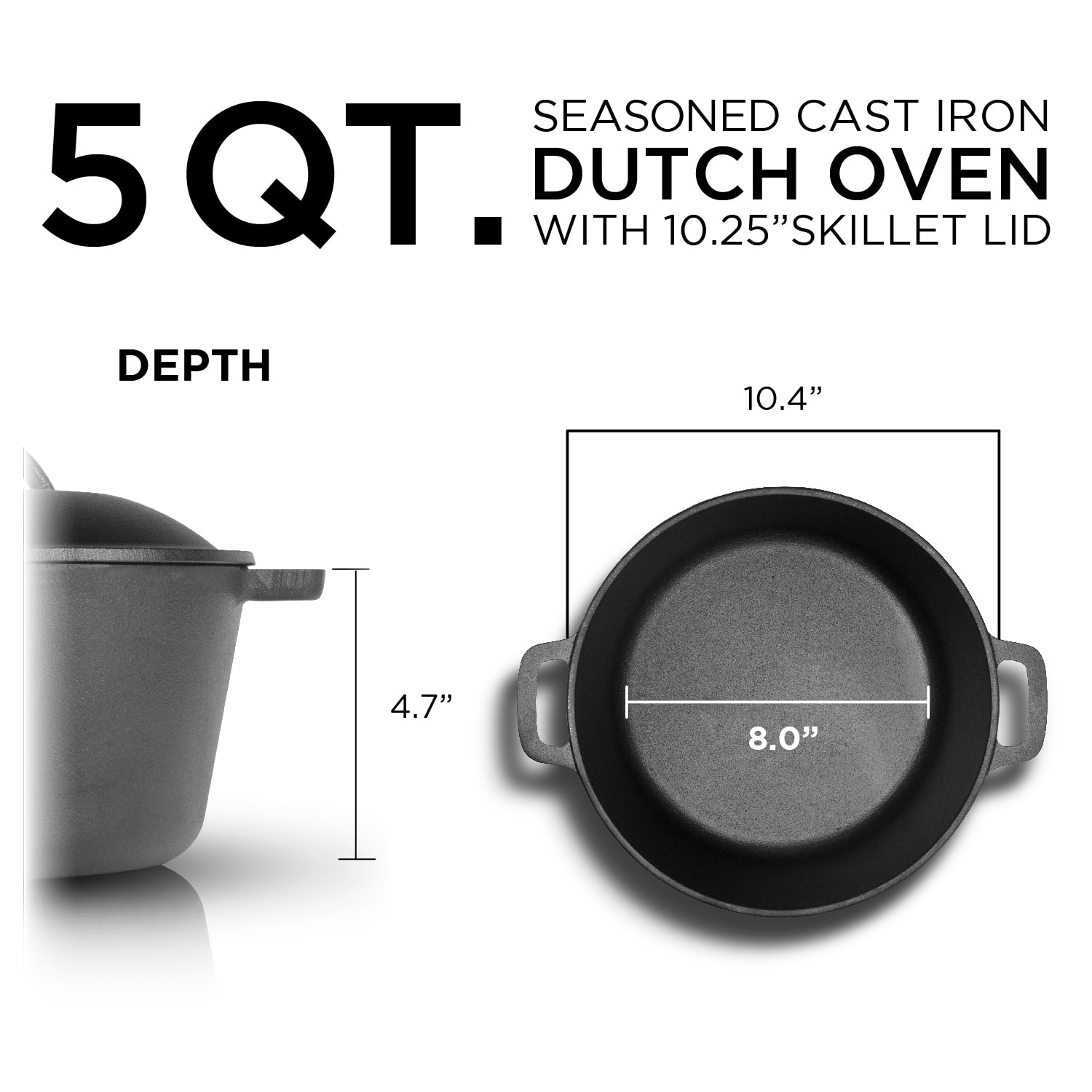 Commercial Chef 5-Quart Cast Iron Dutch Oven, Black - Image 3