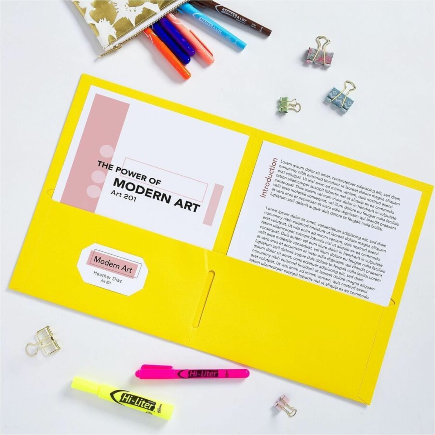 Avery Letter Pocket Folder - 8 1/2in x 11in - 40 Sheets Capacity - 2 Internal Pocket(s) - Embossed Paper - Yellow - Embossed - 25/Box - 5 / Carton - Image 6