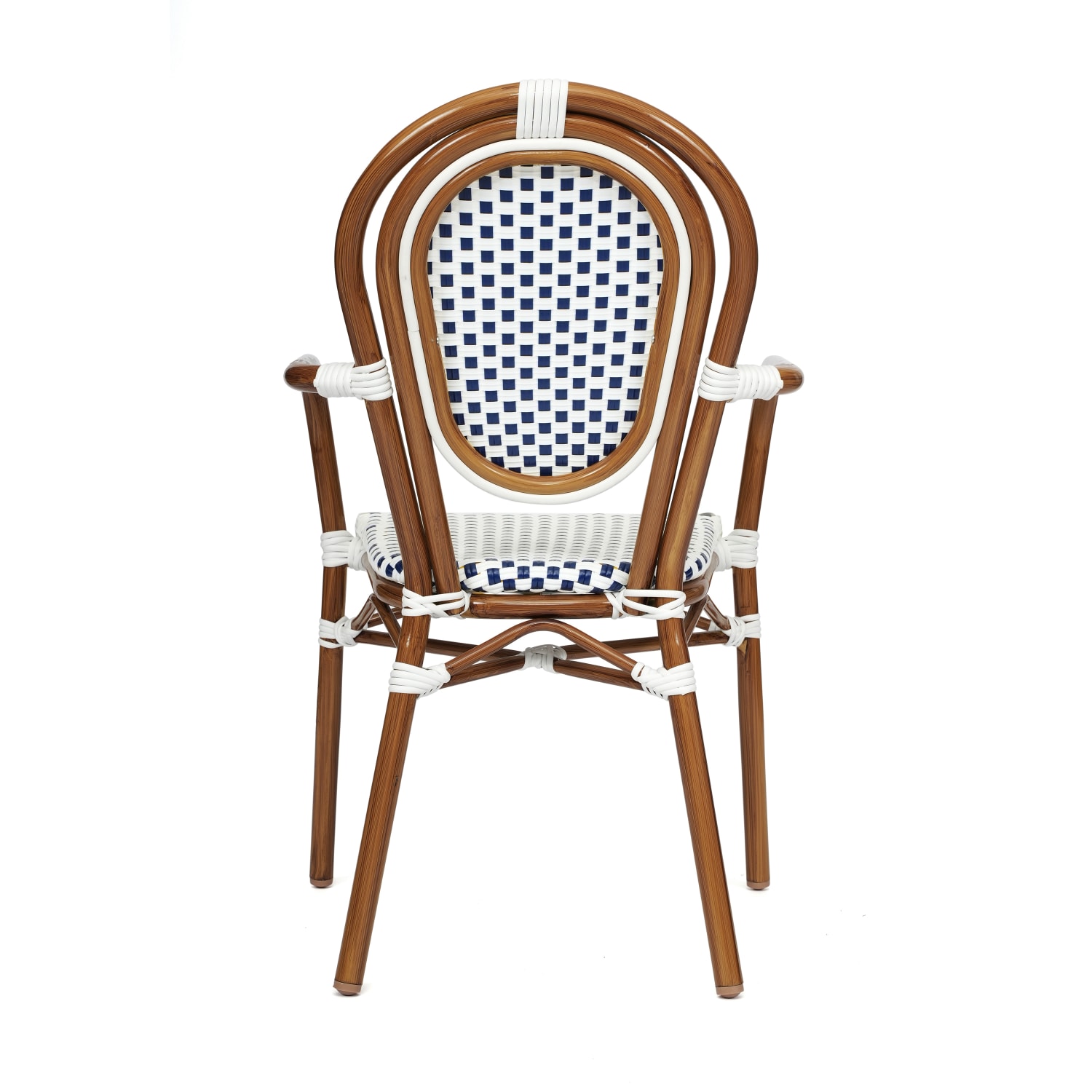 Flash Furniture 2 Pack Lourdes Indoor/Outdoor Commercial Thonet Bistro Stacking Chair with Arms, White & Navy/Natural Frame -2SDA6422AWNVN - Image 9
