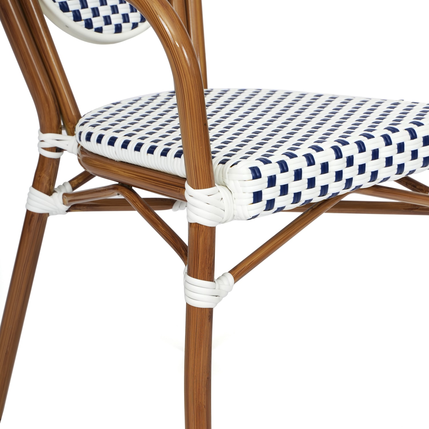 Flash Furniture 2 Pack Lourdes Indoor/Outdoor Commercial Thonet Bistro Stacking Chair with Arms, White & Navy/Natural Frame -2SDA6422AWNVN - Image 12