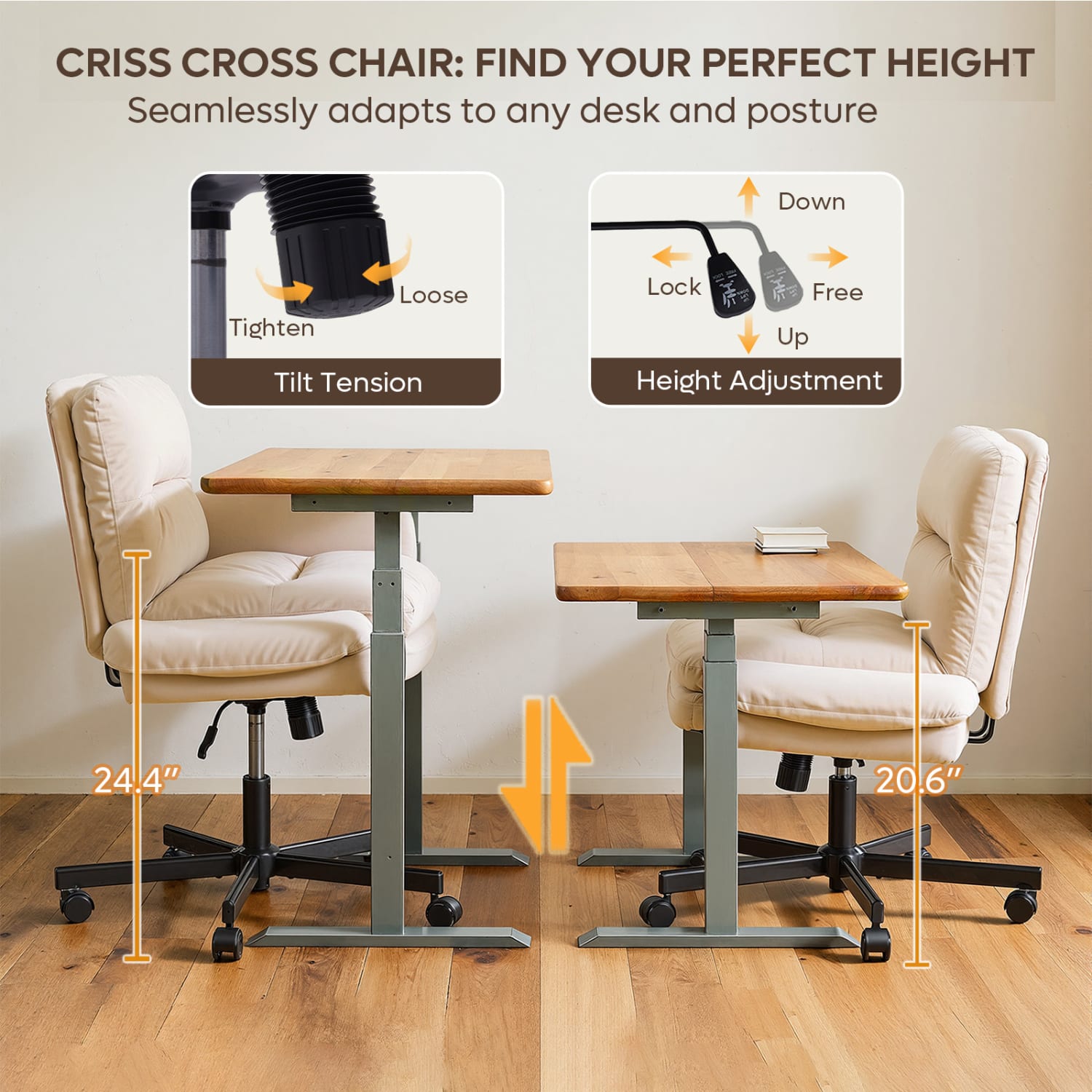 Bestier Ergonomic Velour Mid-Back Swivel Executive Task Chair, Beige - Image 6
