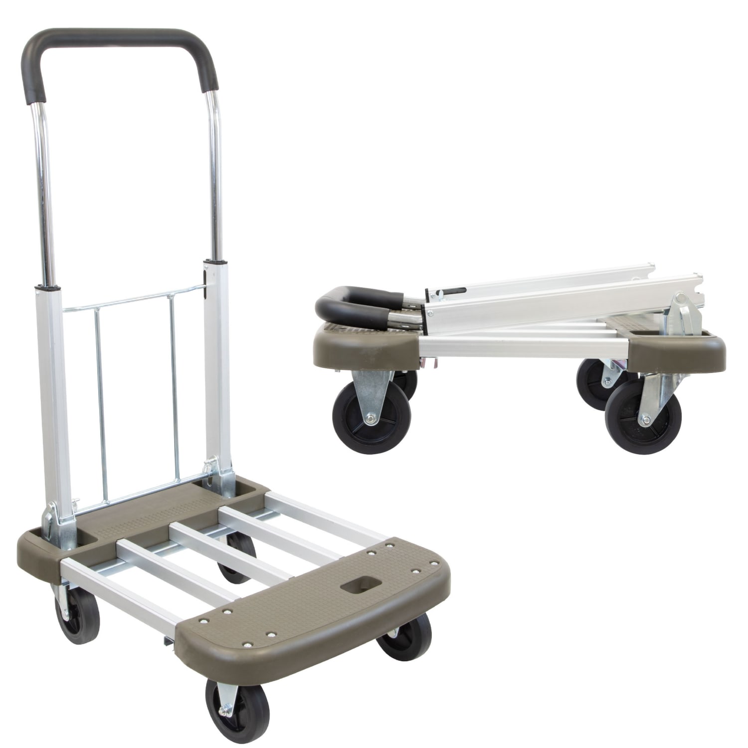 Mount-It! MI-950 Aluminum Heavy-Duty Folding Platform Hand Truck With Expandable Base, 35inH x 17-1/2inW x 29inD, Gray/Silver/Black - Image 3