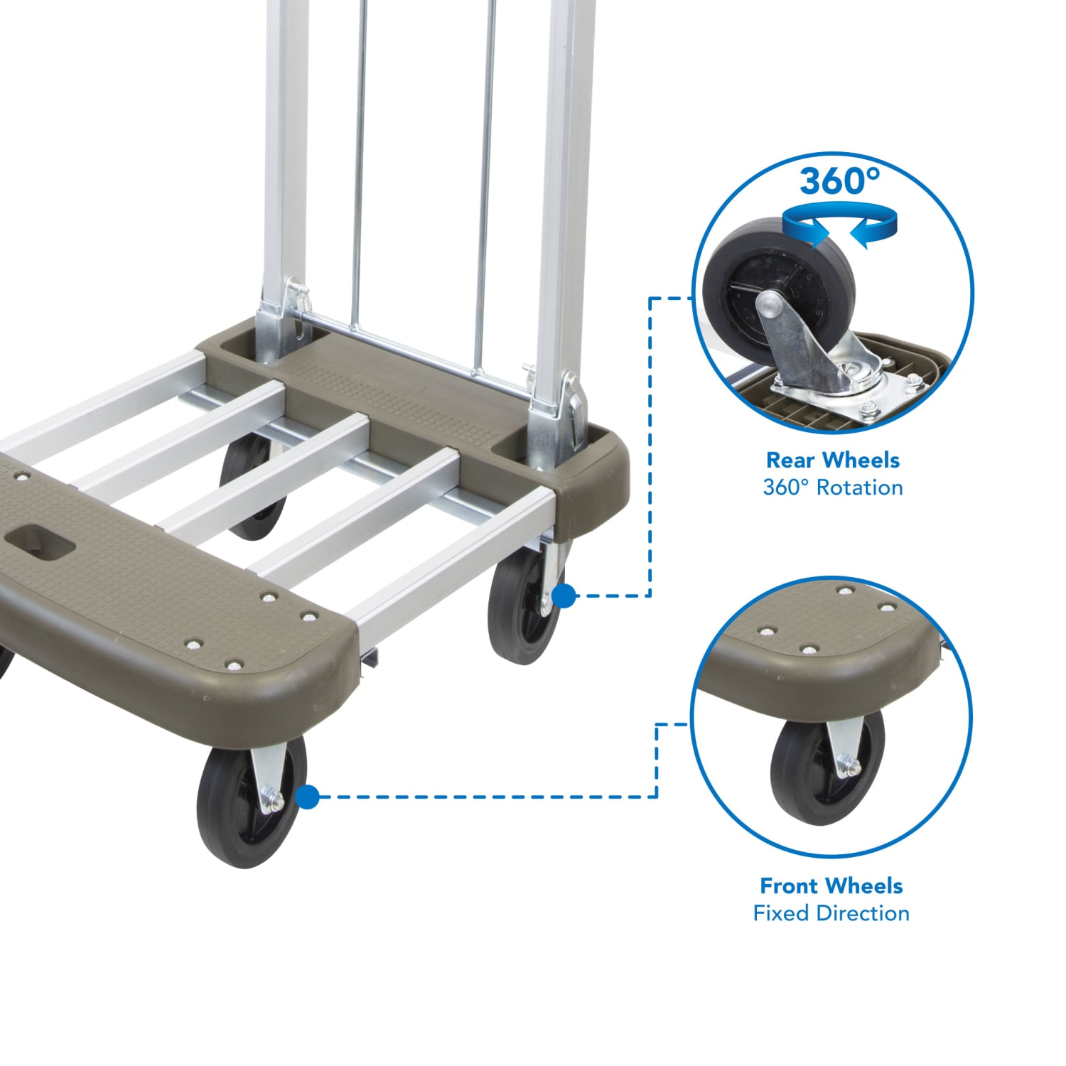 Mount-It! MI-950 Aluminum Heavy-Duty Folding Platform Hand Truck With Expandable Base, 35inH x 17-1/2inW x 29inD, Gray/Silver/Black - Image 6