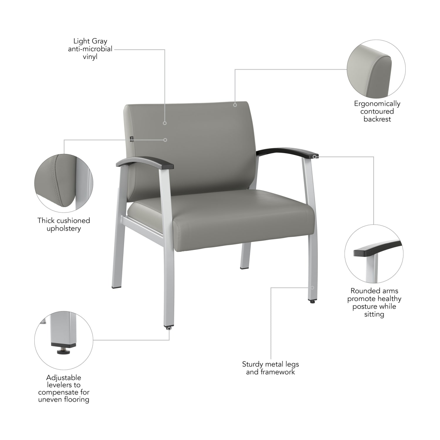 Bush Business Furniture Arrive Bariatric Waiting Room Guest Chair With Arms, Light Gray, Standard Delivery - Image 5