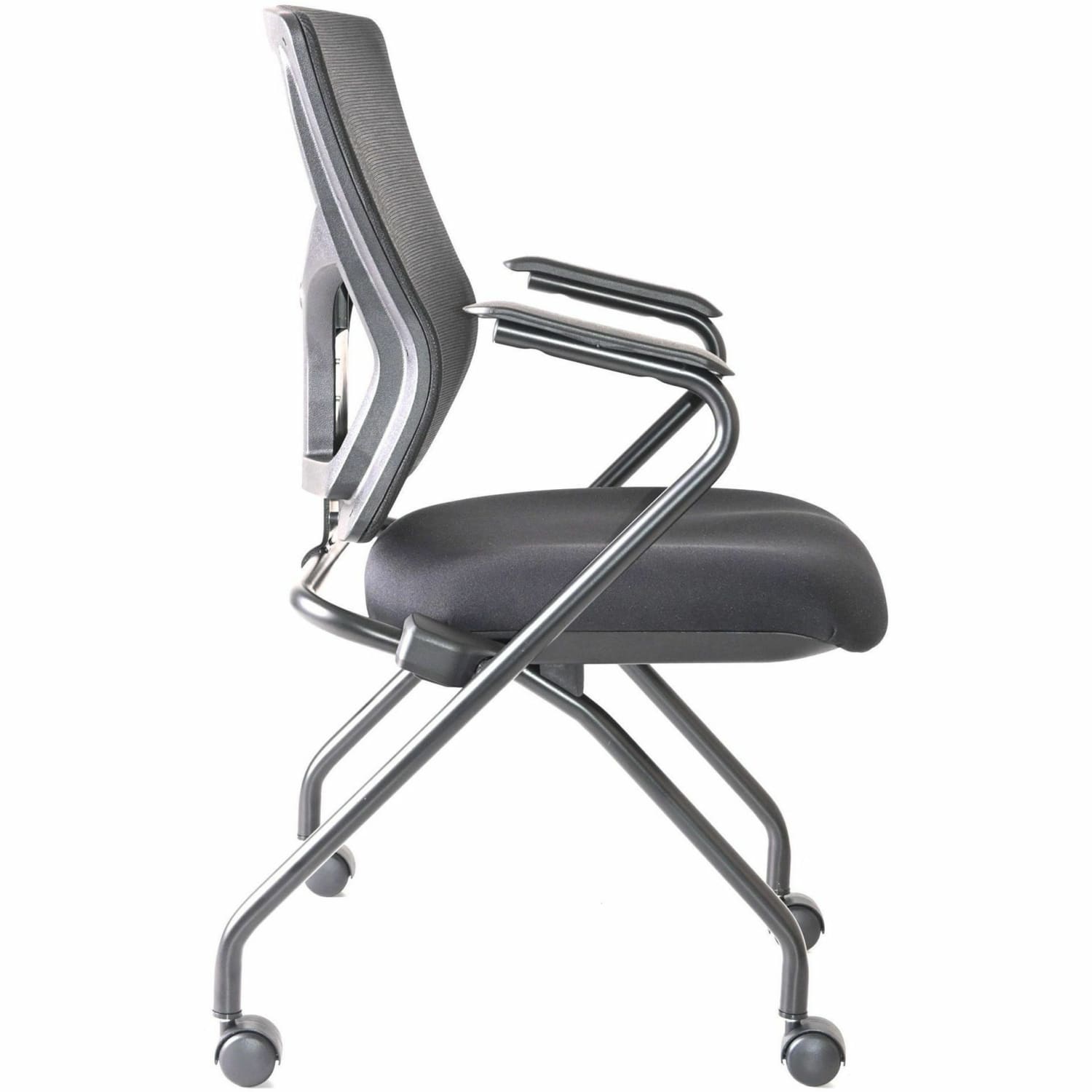 Lorell Conjure Mesh Training Chairs with Arms - Polyurethane, Molded Foam, Fabric Seat Material - Black - Armrest - 2 / Carton - Image 4