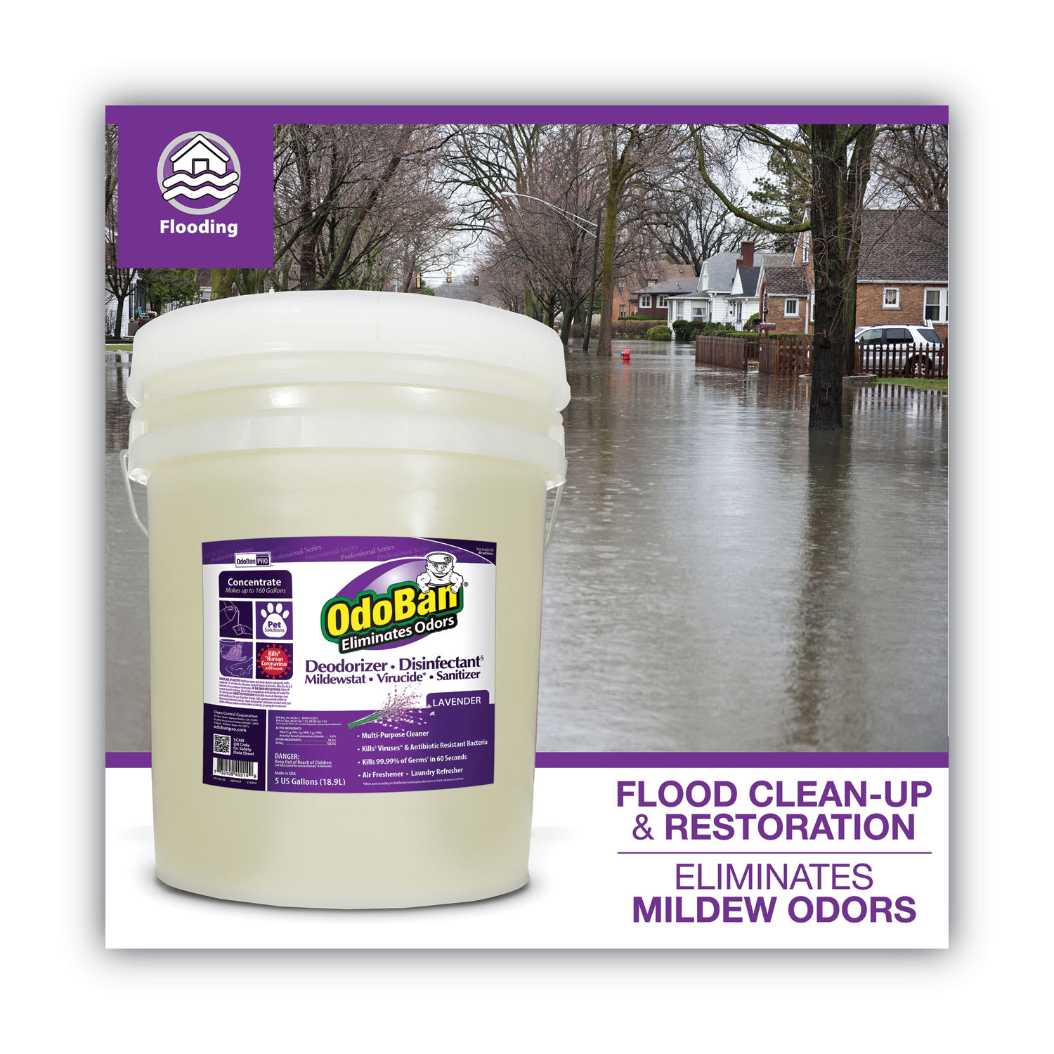 OdoBan Concentrated Odor Eliminator and Disinfectant, Lavender Scent, 5 gal Pail - Image 4
