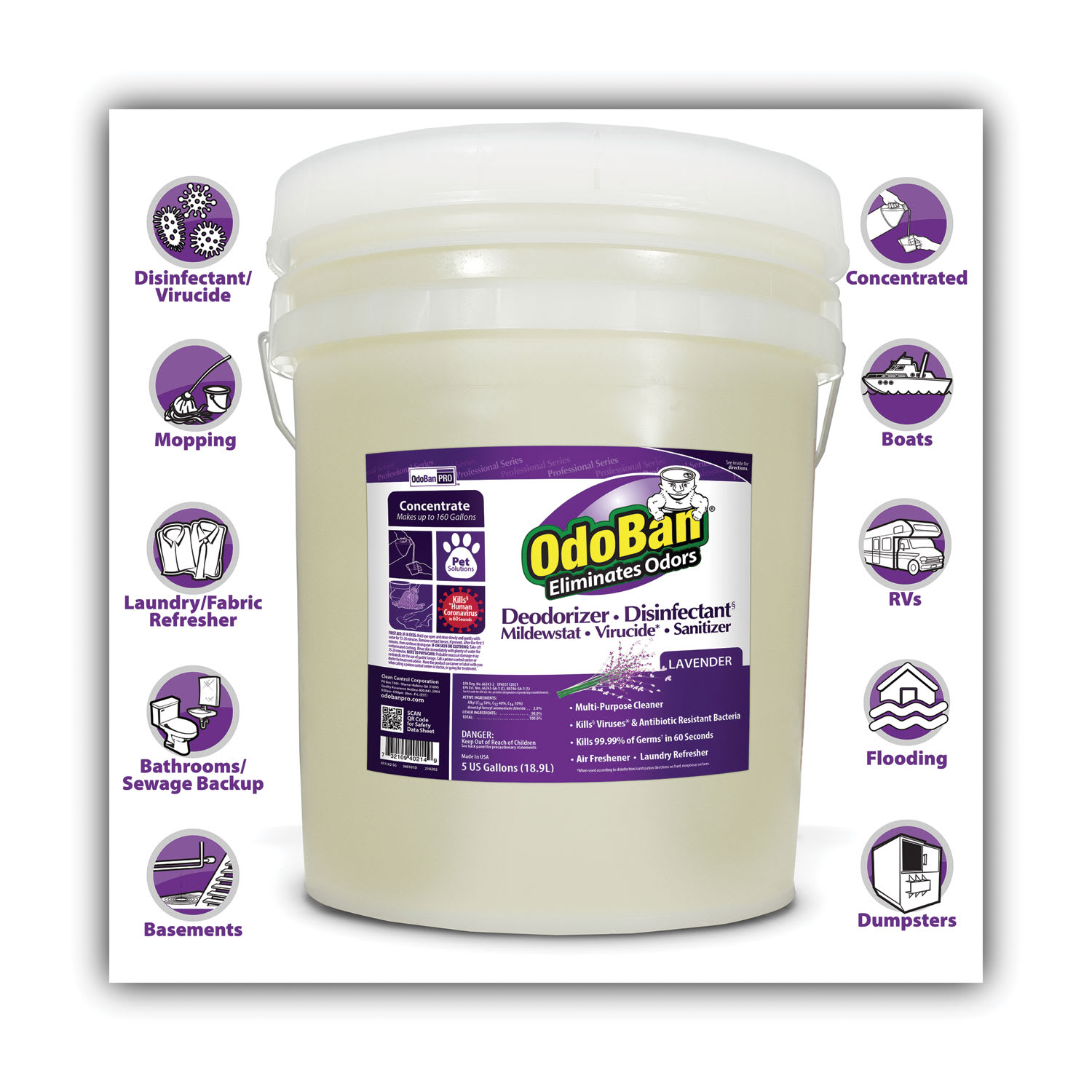 OdoBan Concentrated Odor Eliminator and Disinfectant, Lavender Scent, 5 gal Pail - Image 6