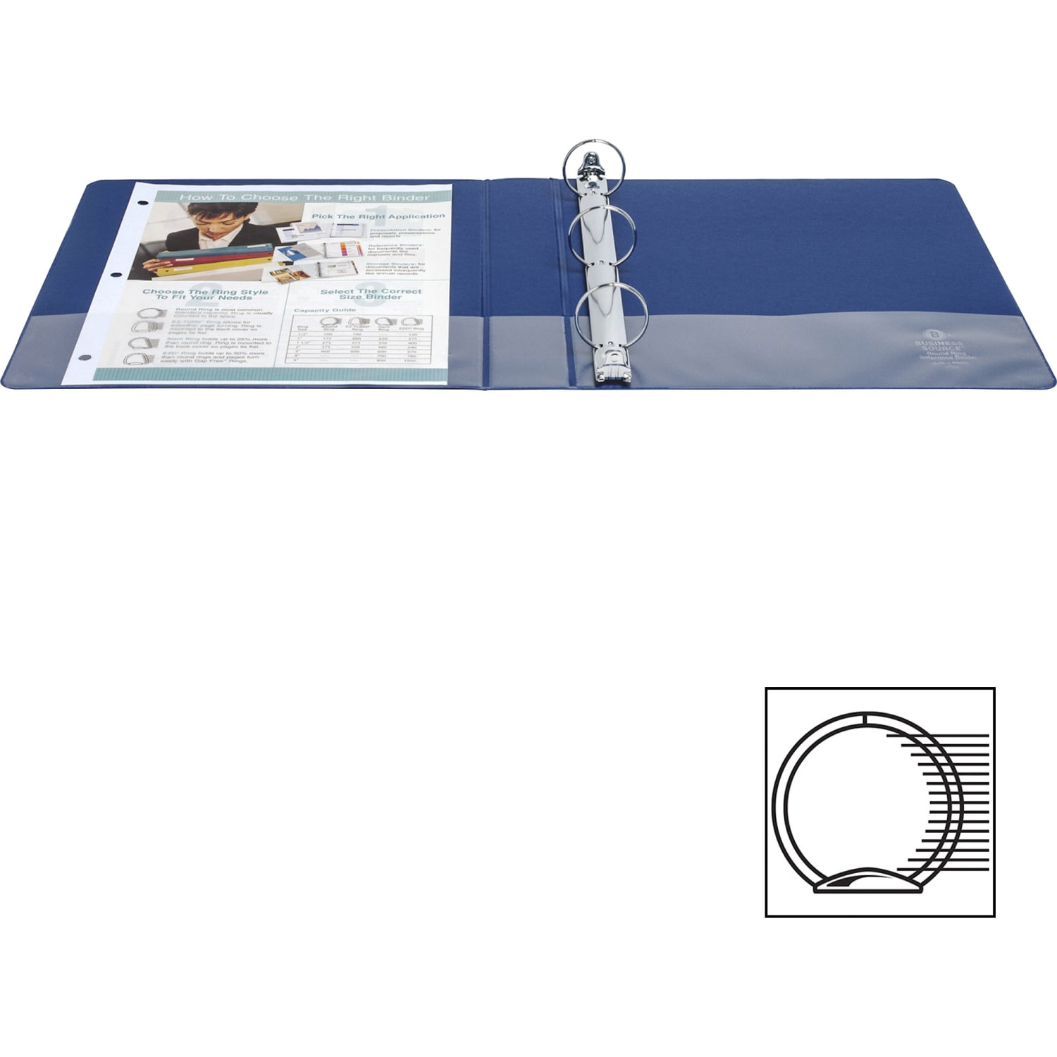 Business Source Basic 3-Ring Binder, 1 1/2in Round Rings, Dark Blue - Image 3