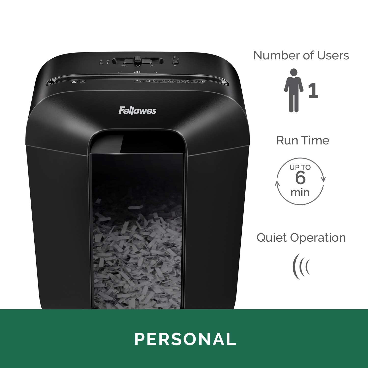 Fellowes Powershred LX 45 8-Sheet Personal Cross-Cut Shredder, Black - Image 3