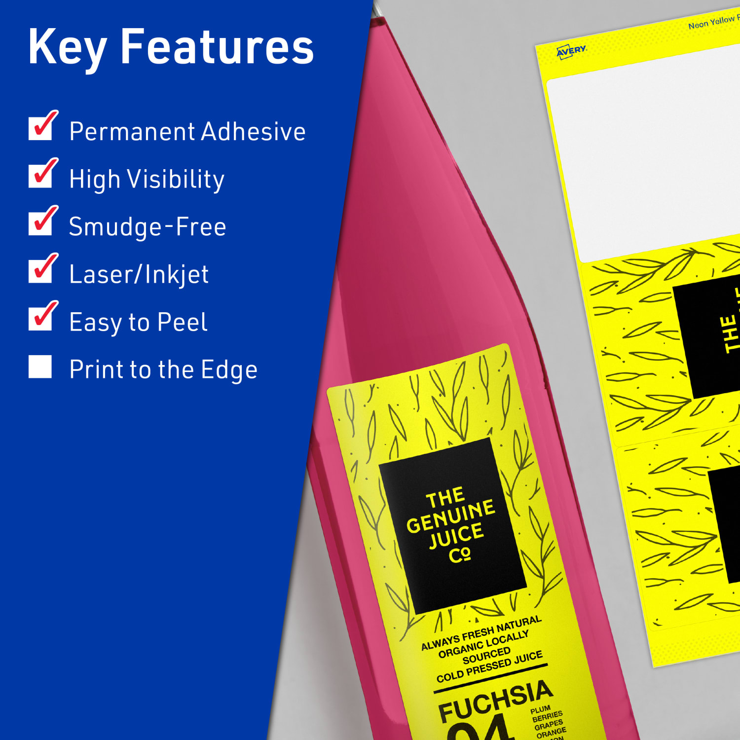 Avery Printable Labels With Sure Feed Technology, 94251-NYP80, Rectangle, 3-1/4in x 8-3/8in, Matte Neon Yellow, Pack of 240 - Image 3