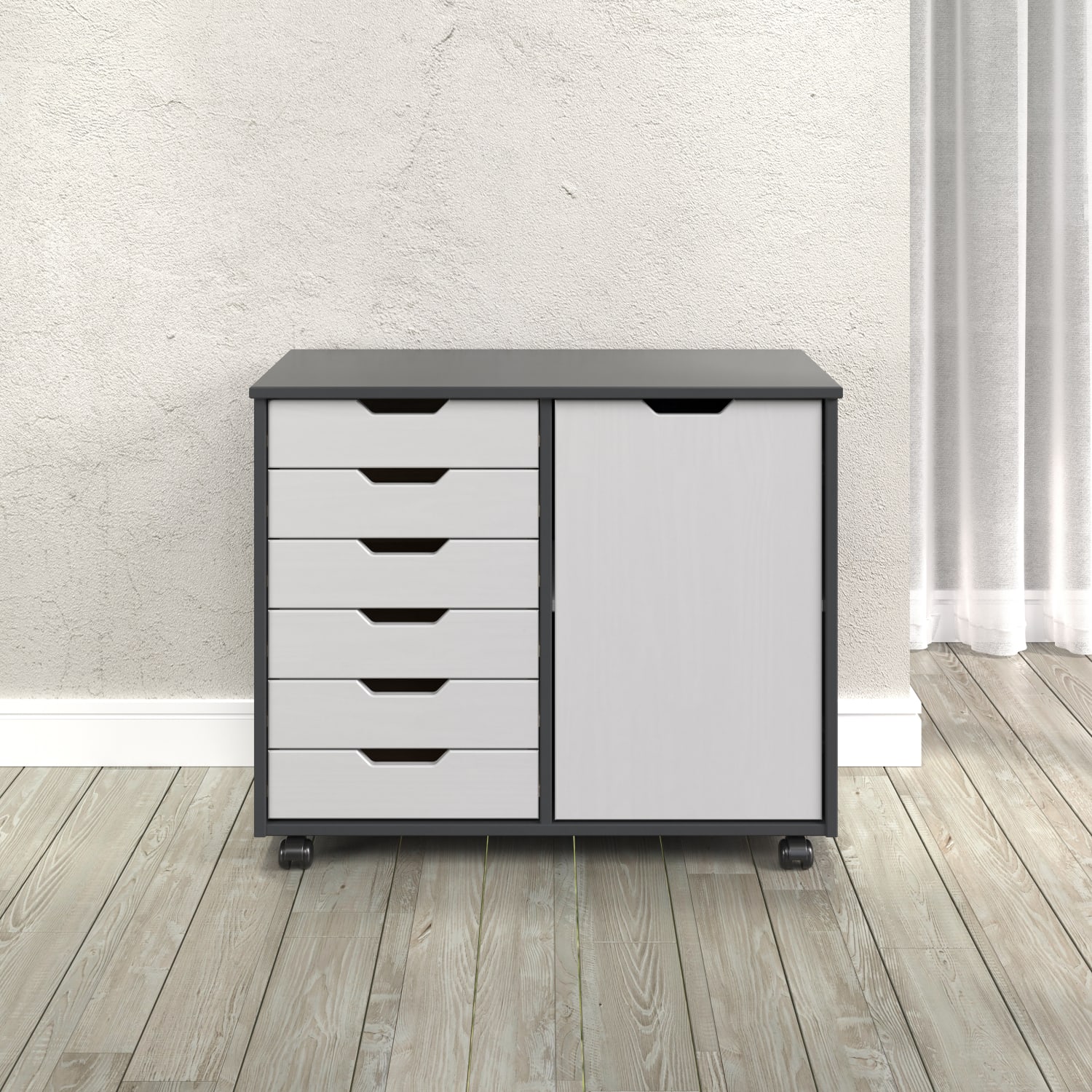 Trendfurn Omnia 1-Door Roll Cart, 6 Drawers, 25-3/4in x 31-1/3in, Gray/White - Image 5