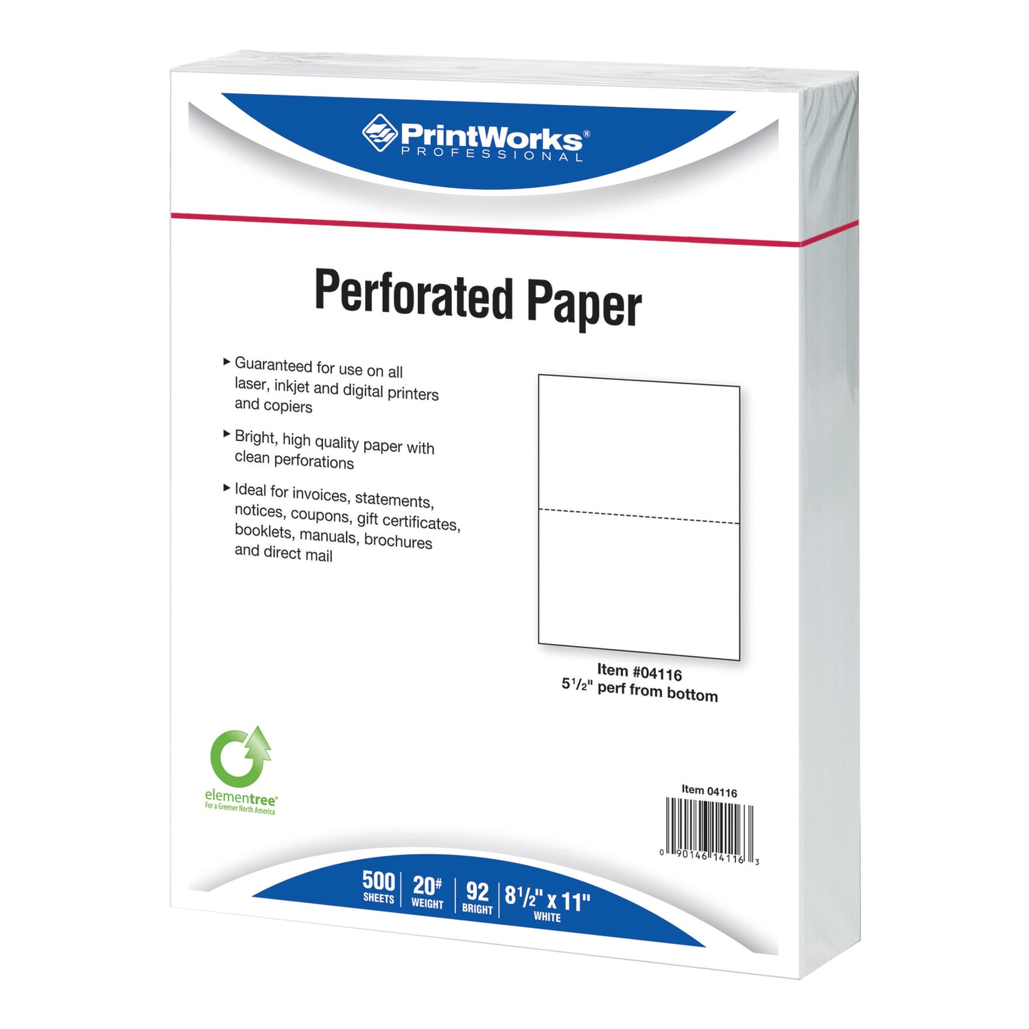 PrintWorks Professional Pre-Perforated Paper, 1 Ream, White, Letter (8 1/2in x 11in), 20 Lb, 5-1/2, Ream Of 500 Sheets - Image 4