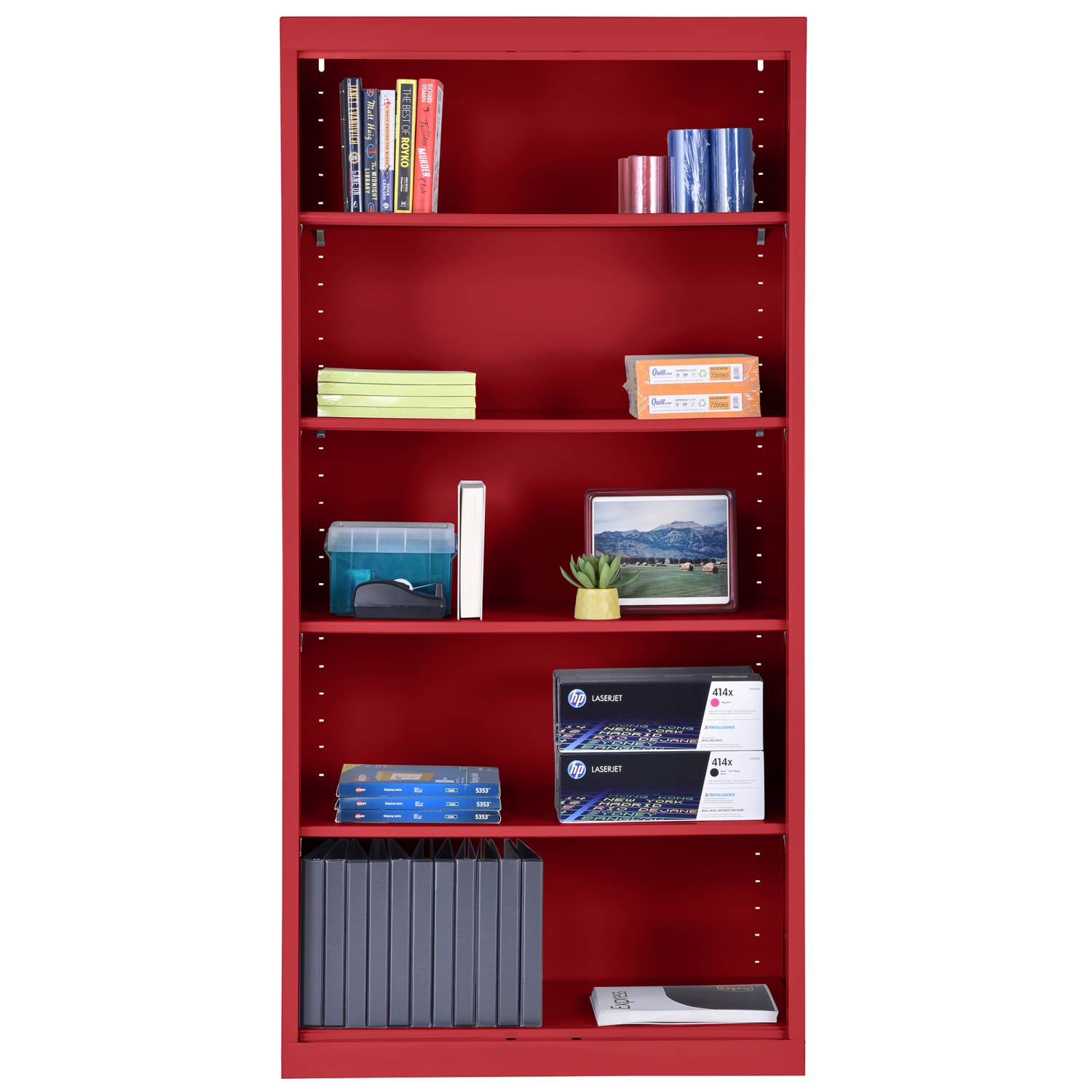 Sandusky Lee 72inH 5-Shelf Welded Steel Bookcase, Red - Image 5