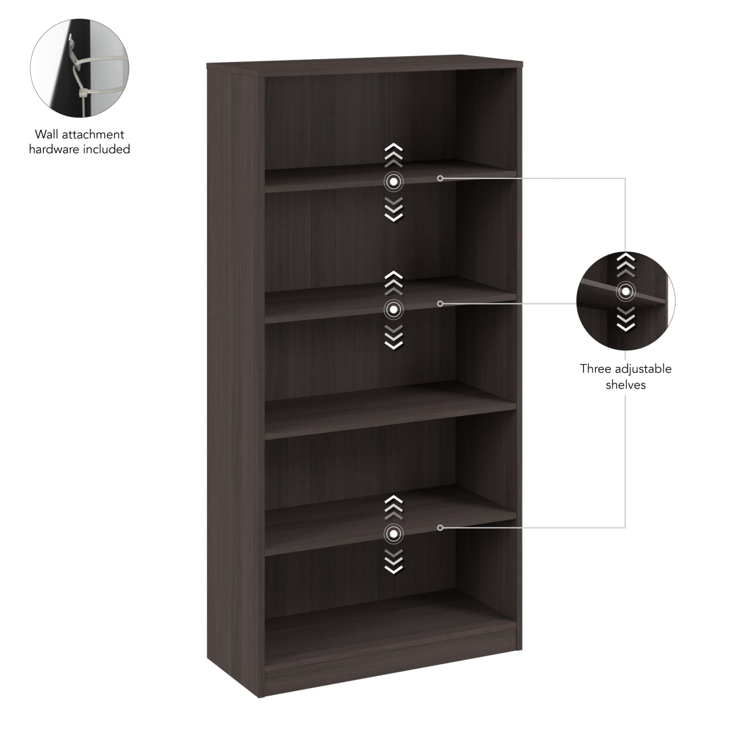 WorkPro Motiva Tall 72inH Tall 5-Shelf Bookcase, Storm Gray, Standard Delivery - Image 4