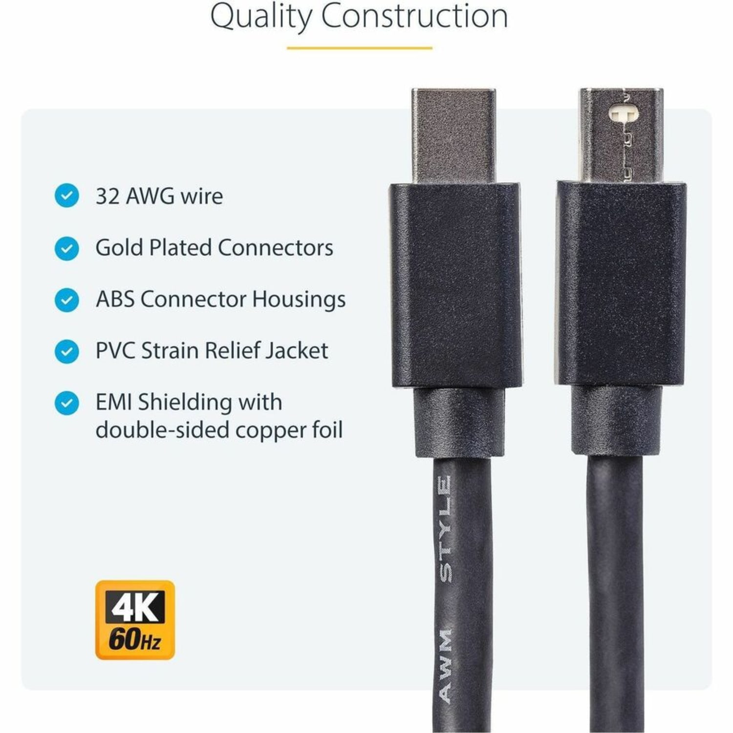 StarTech.com 3ft (1m) MiniPort Cable, 4K x 2K Ultra HD Video, MiniPort 1.2 Cable, Mini DP Cable for Monitor, mDP Cord, M/M - Image 5
