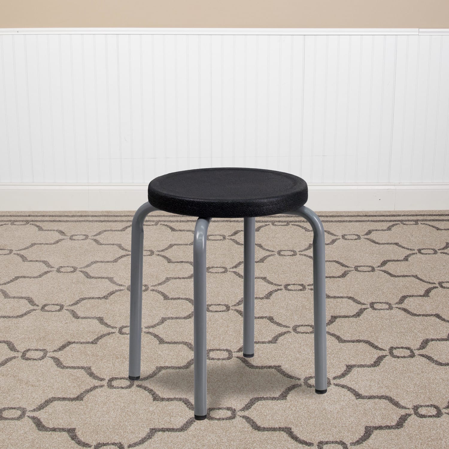 Flash Furniture Stackable Stool with Silver Powder Coated Frame, Black - Image 3