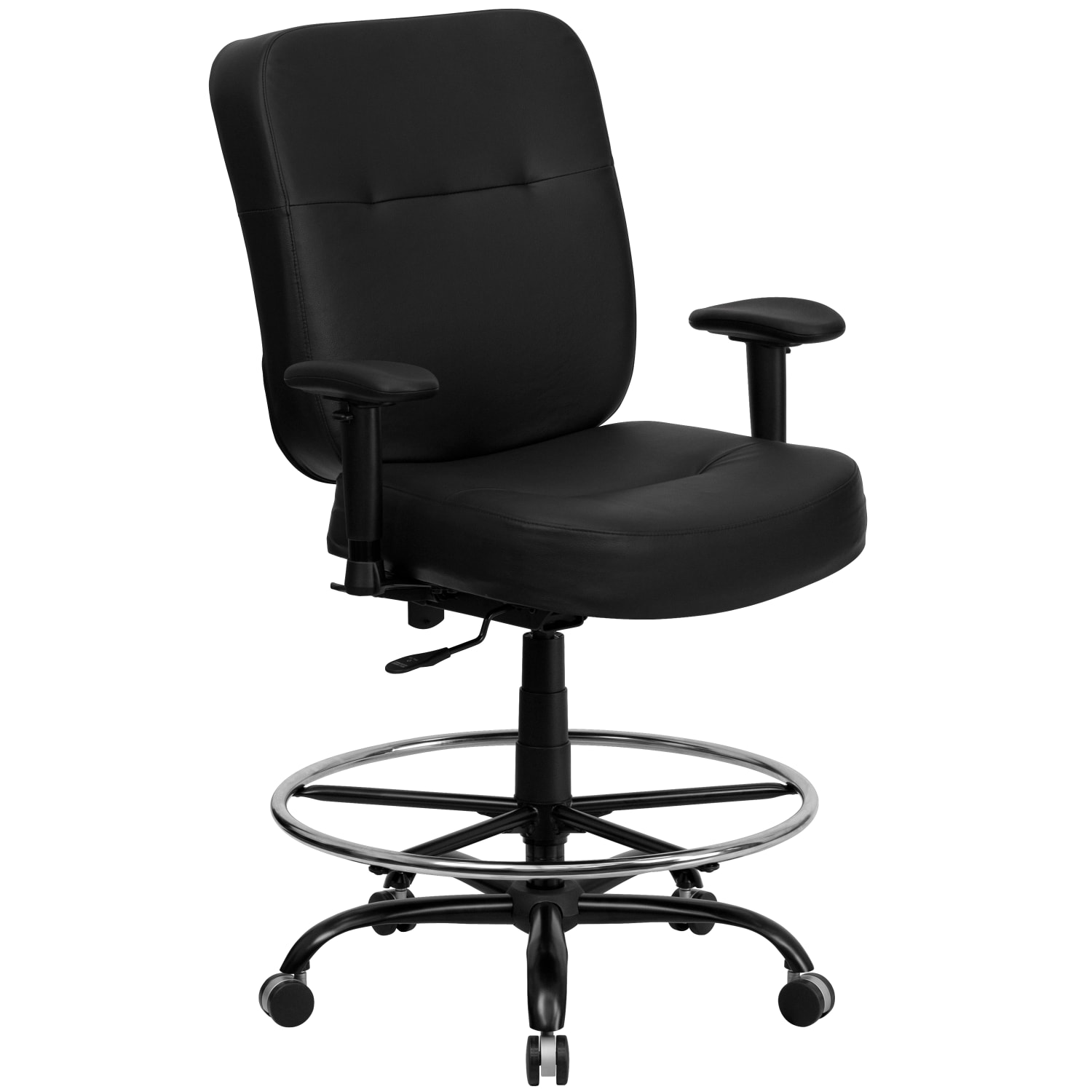 Flash Furniture HERCULES Big & Tall LeatherSoft Ergonomic Drafting Chair with Rectangular Back and Adjustable Arms, Black - Image 3