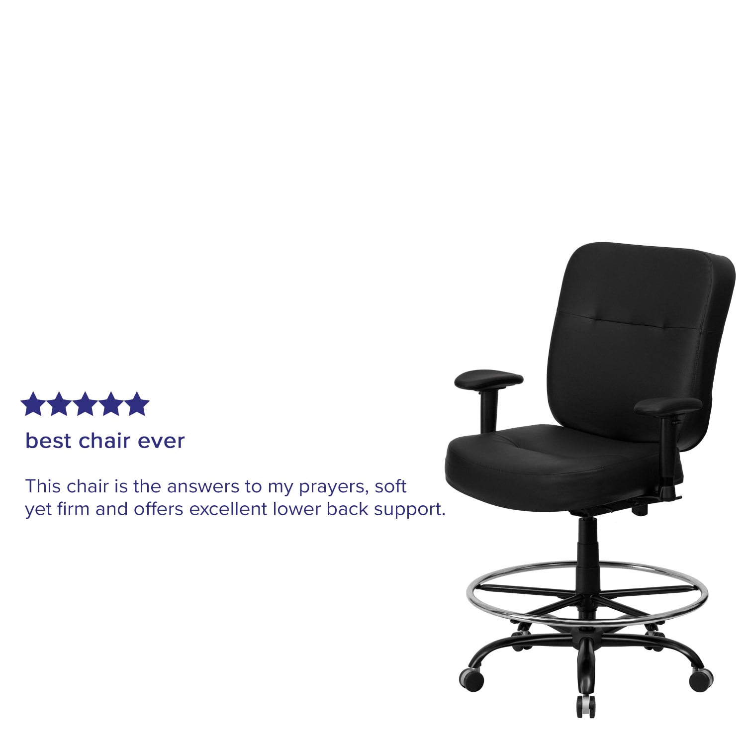 Flash Furniture HERCULES Big & Tall LeatherSoft Ergonomic Drafting Chair with Rectangular Back and Adjustable Arms, Black - Image 5