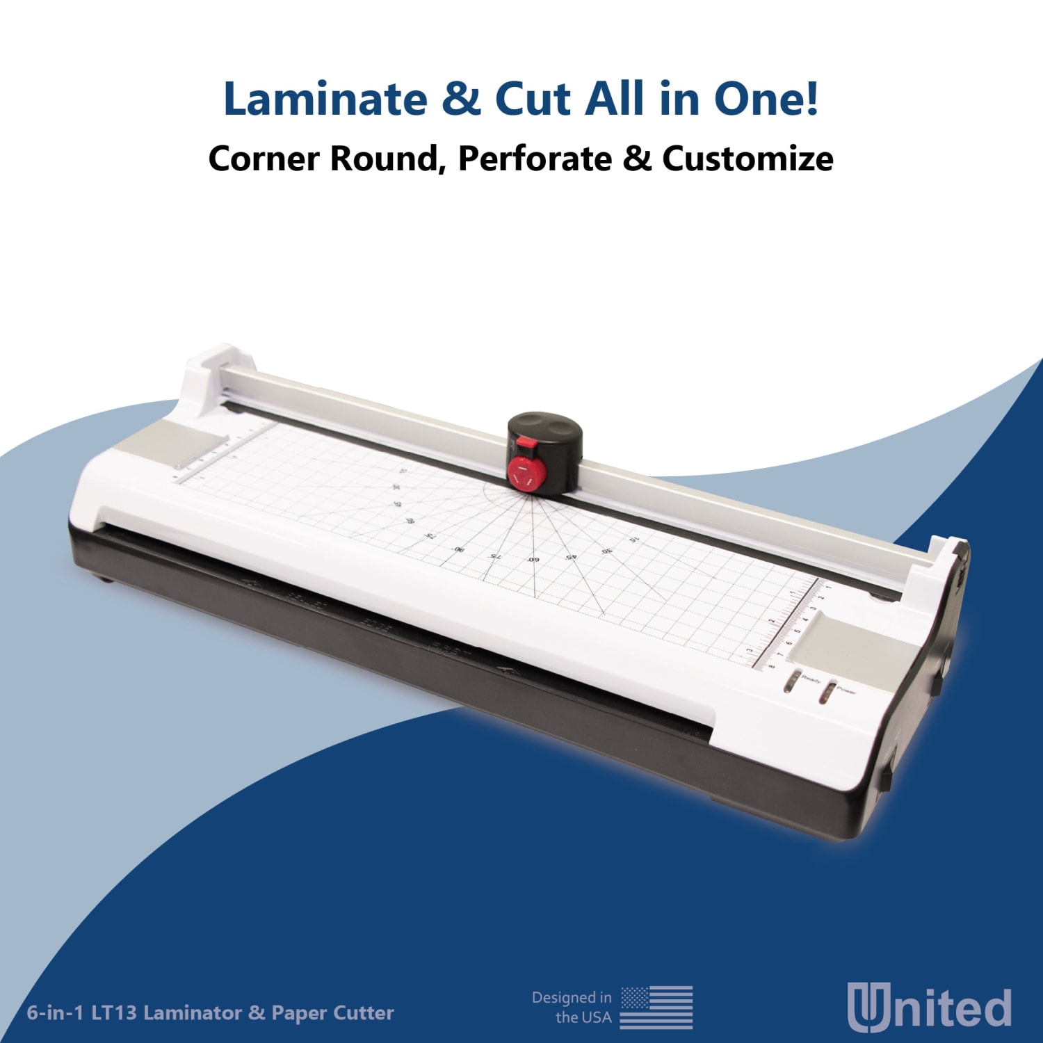 United LT13 6-In-1 Thermal & Cold Laminator With Paper Trimmer And Corner Rounder, 13inW, White/Black - Image 3